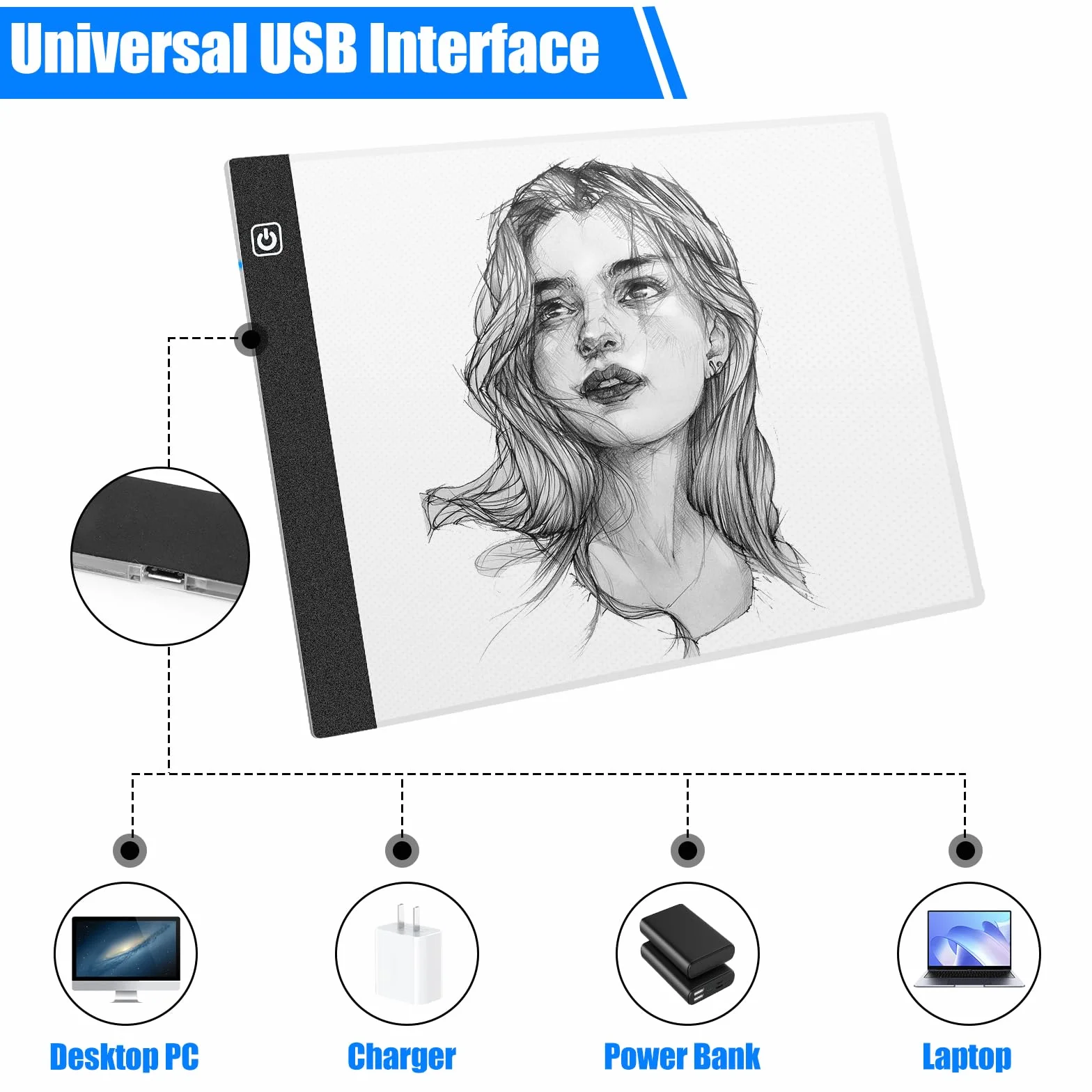 VFANDV Tavoletta Luminosa A4, Lavagna Luminosa per Disegnare con Cavo USB LED Light Pad con Luminosità Regolabile per Animazione Schizzi Progettazione Disegno Pittura a Diamante 5D