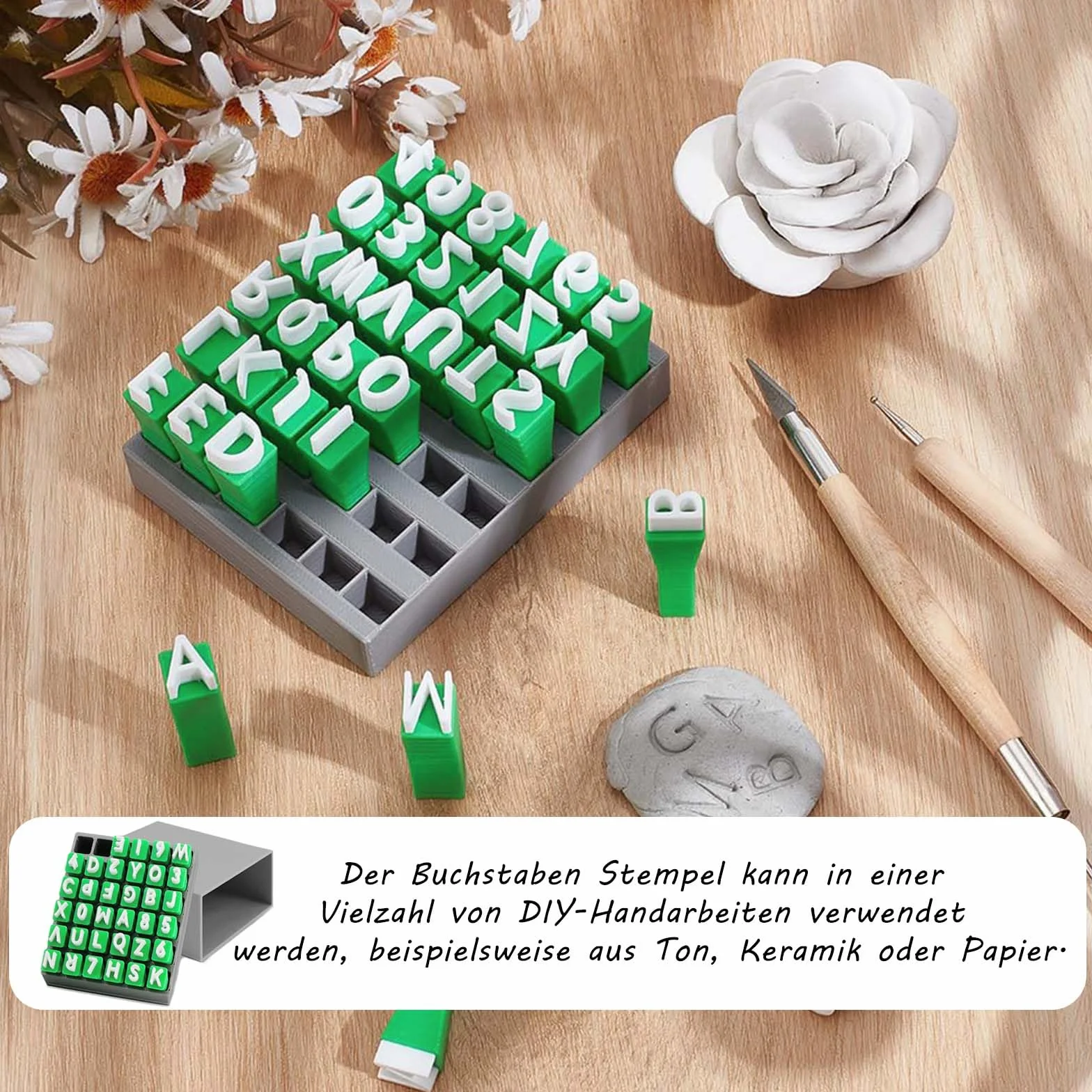 Set di Timbri per Argilla, 2 Scatole Set di Timbri in Ceramica, 74 Timbro con Lettere Maiuscole e Minuscole, Strumenti per Argilla, Stencil Lettere Timbro, per Artigianato, Progetti Fai da te