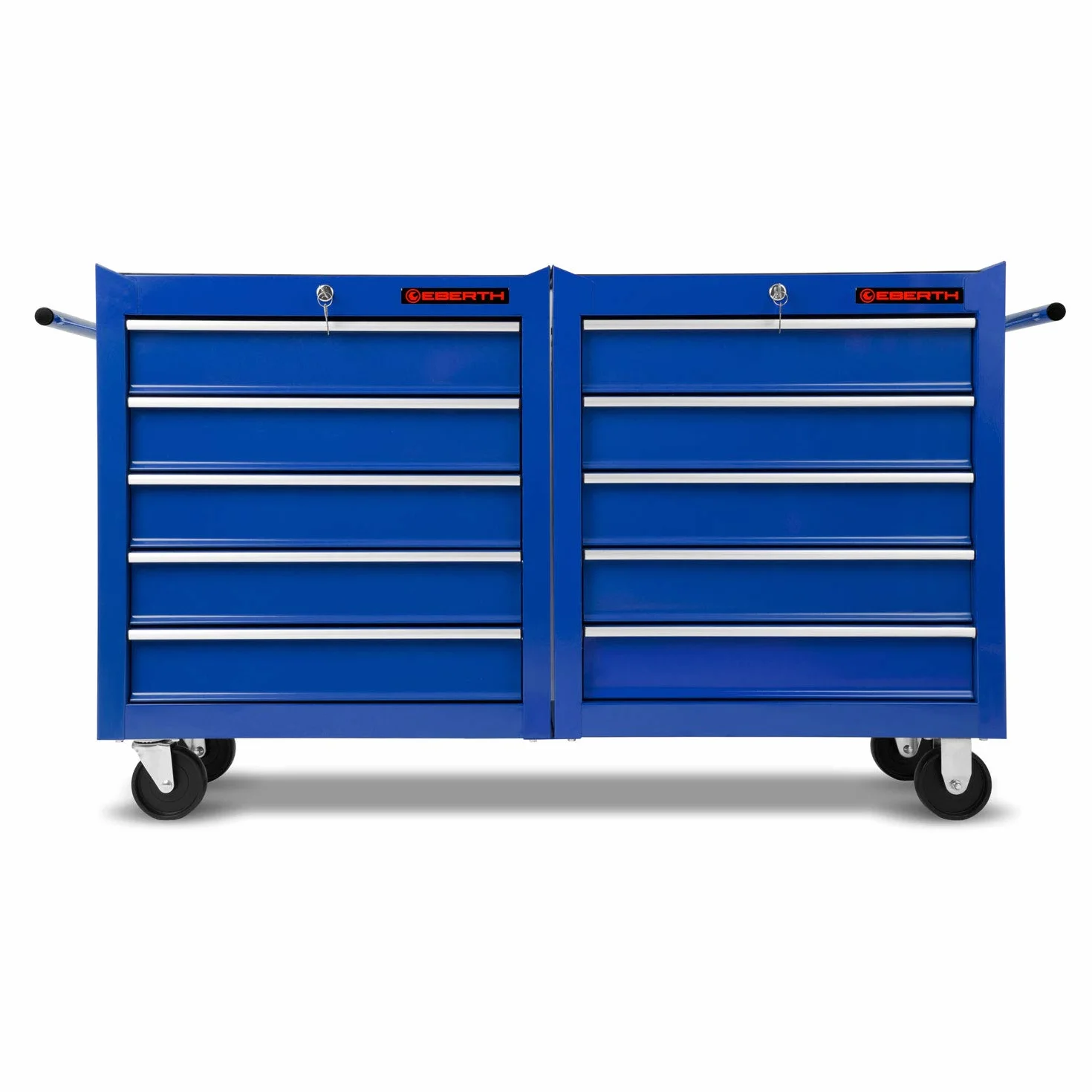 EBERTH Carrello da officina, carrello portautensili in metallo, vuoto, 10 cassetti, verniciato a polvere blu, 2 ruote piroettanti con freno, cassetta portautensili, arrotolabile, per autofficina