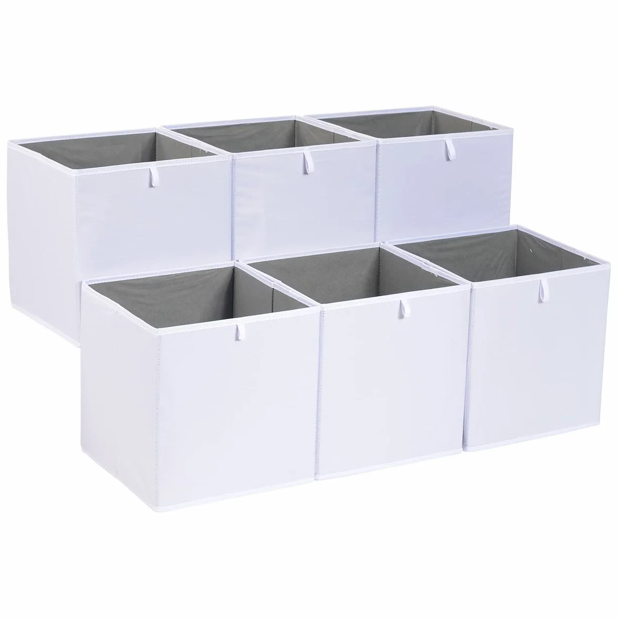 Amazon Basics Cubi portaoggetti ripiegabili, in tessuto, confezione da 6, colore bianco, dimensione: 26,7 x 26,7 x 28 cm