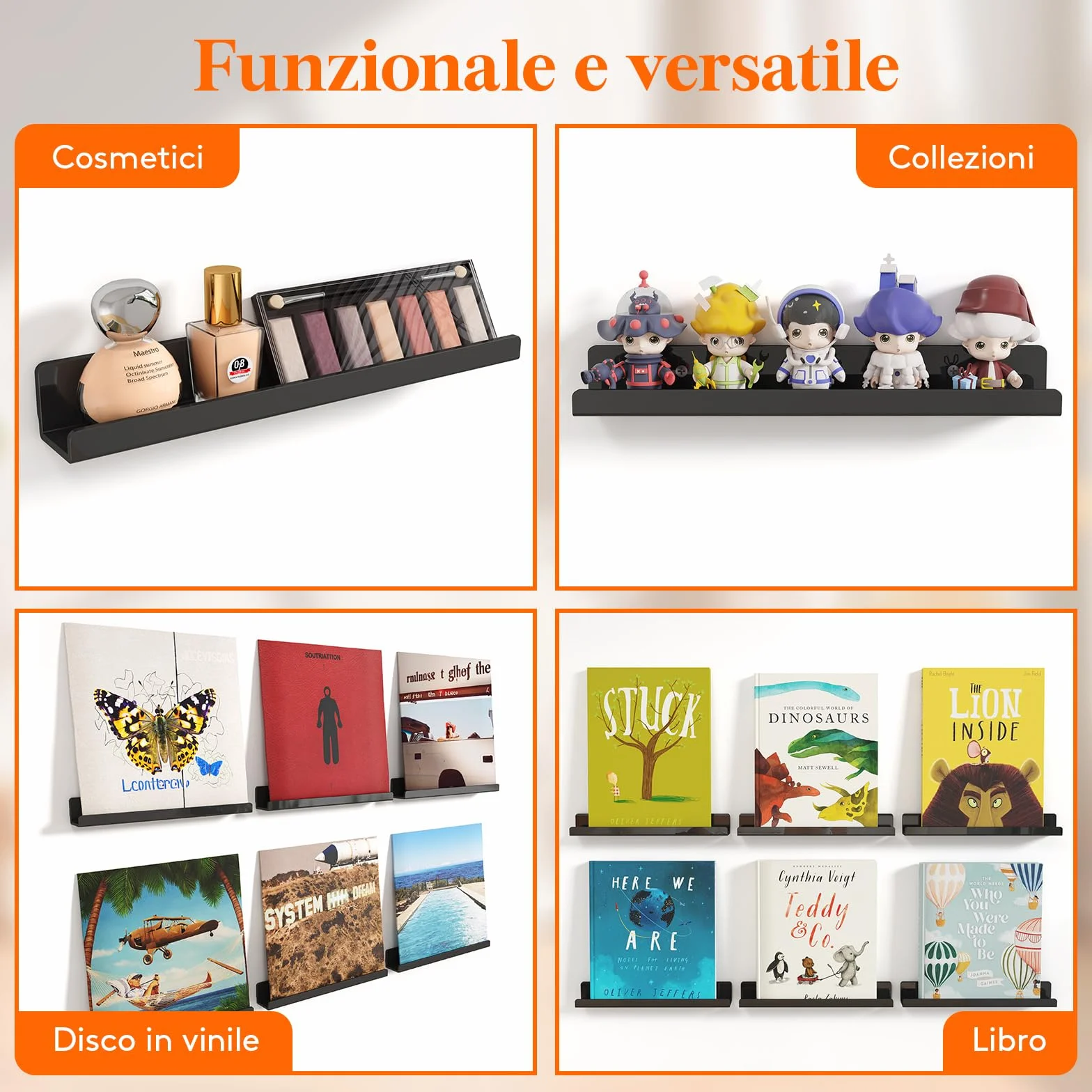 Lifewit Mensole Espositive per Dischi in Vinile 30,5 cm, Confezione da 6 in Acrilico Nero, Scaffale da Parete per Esposizione Libro/Make-up per Organizzazione Camera da Letto, Soggiorno, Bagno