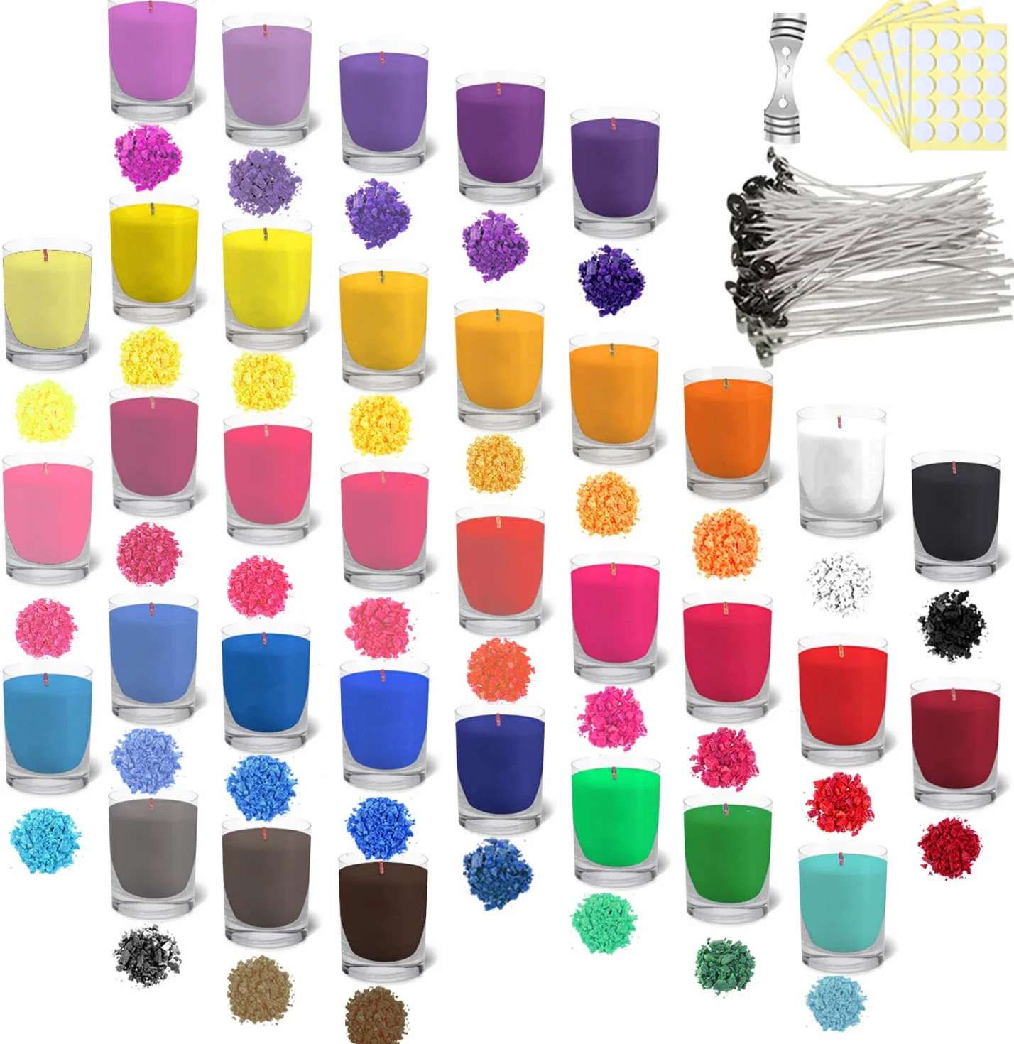 Colore per cera di candela Colore per candele per fai da te Tinta per cera di soia con stoppini Fiocchi di tintura per candele sicuri e naturali (34 x 5 g)