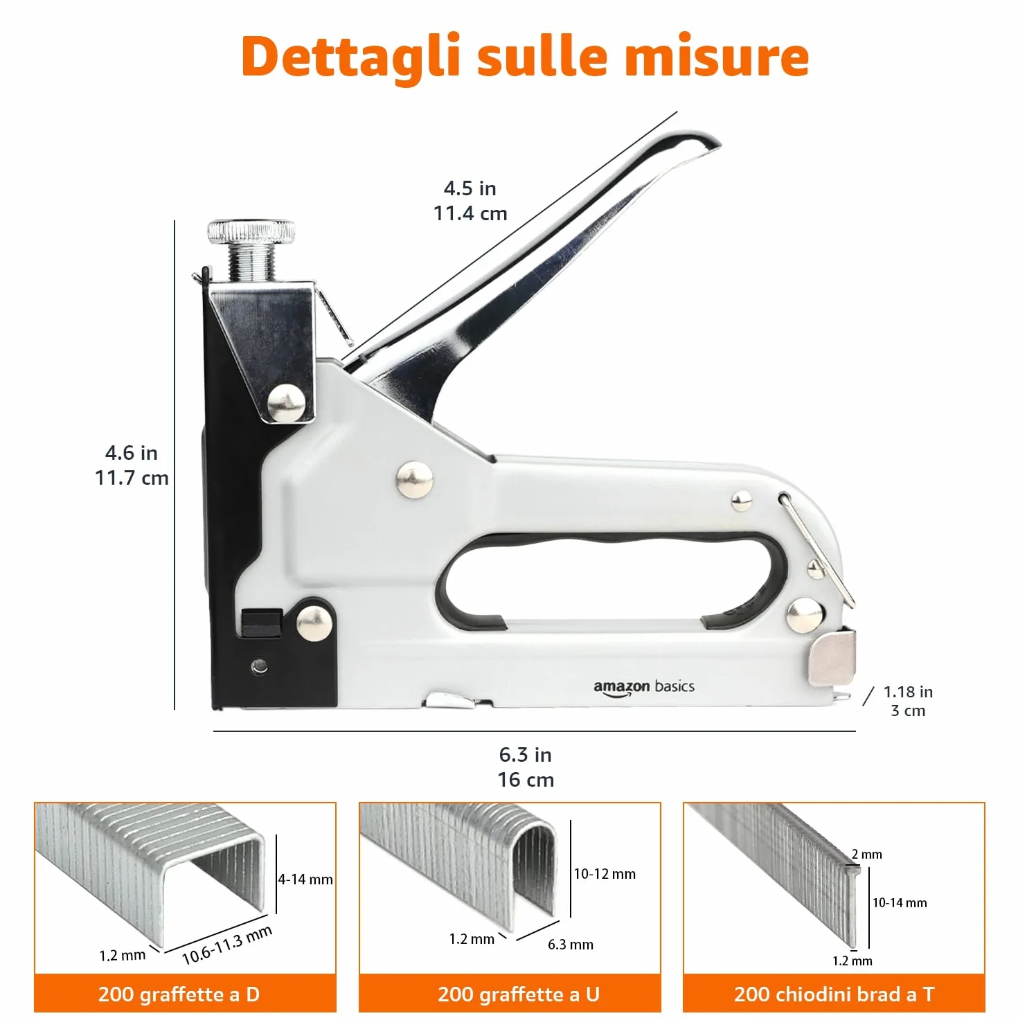 Amazon Basics Graffettatrice robusta, sparapunti 3 in 1 con 600 graffette, per tappezzeria, riparazioni domestiche, falegnameria, decorazioni e mobili, Grigia