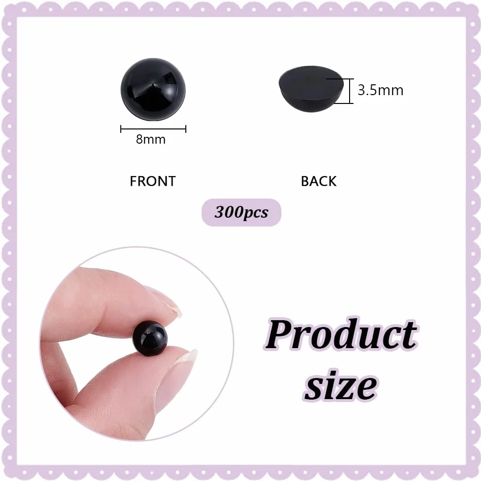 PH PandaHall 300pz Occhi Cabochon in Resina Nero Occhi di Animali Piatti, 8mm Bottoni a Cupola in Resina con Retro Piatto per Amigurumi di Animali di Peluche Orsetti Fai Da Te