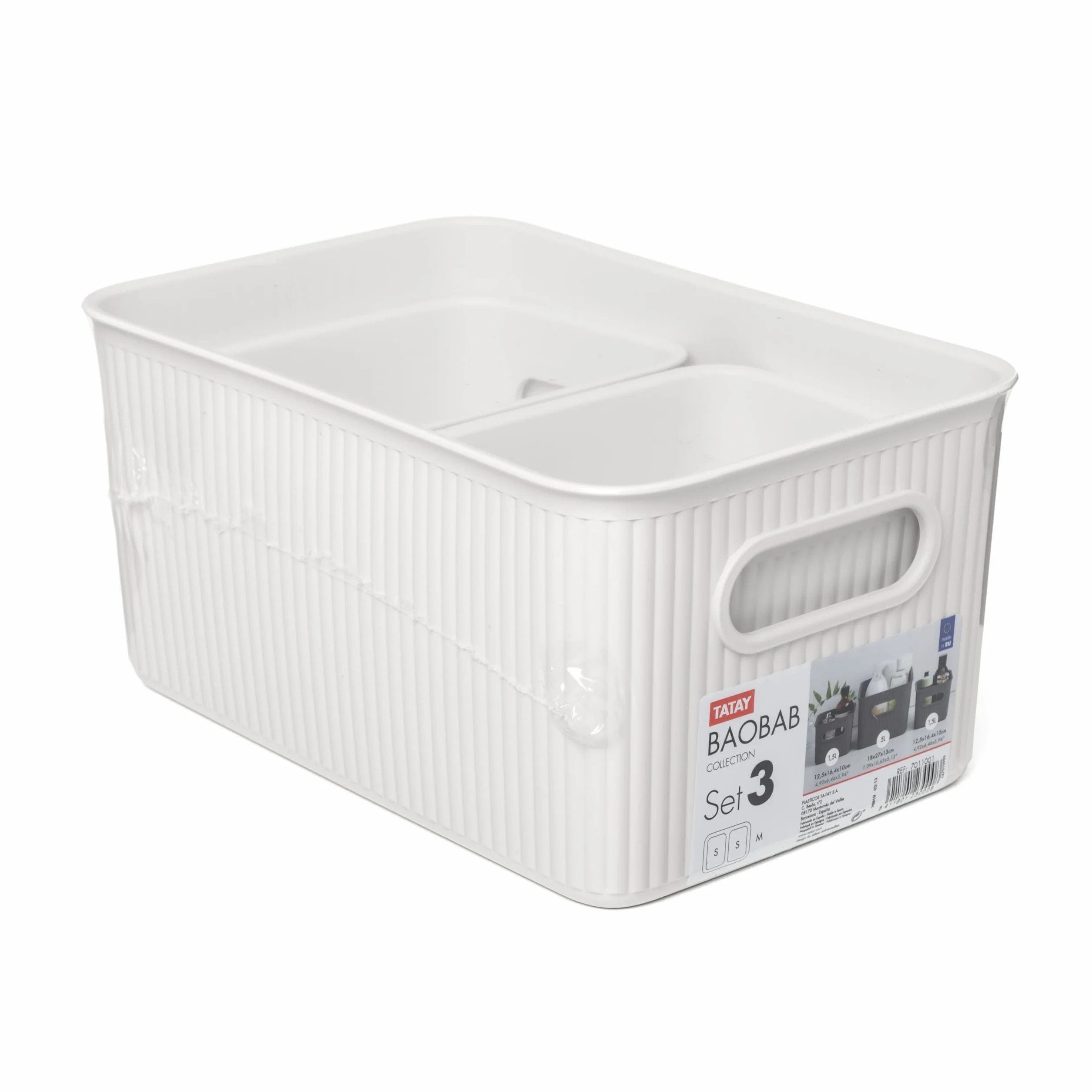 TATAY Cestino Portaoggetti Plastica Baobab Set di 3 Scatole Organizzatrici 18,7 x 27,8 x 13,3 cm Bianco