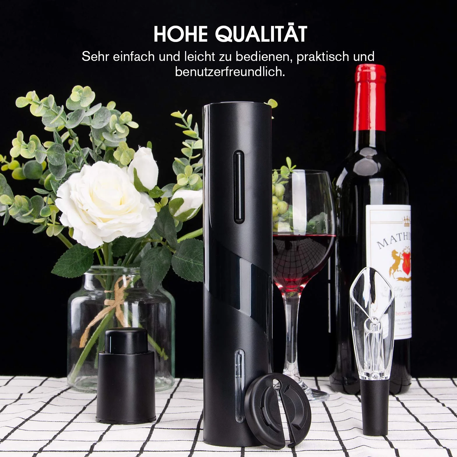 Mafiti Cavatappi elettrico per vino, Apribottiglie elettrico con Taglierino,Tappo,Versatore,Set regalo Cavatappi elettrico Professionale con 4 accessori in 1 per vino rosso