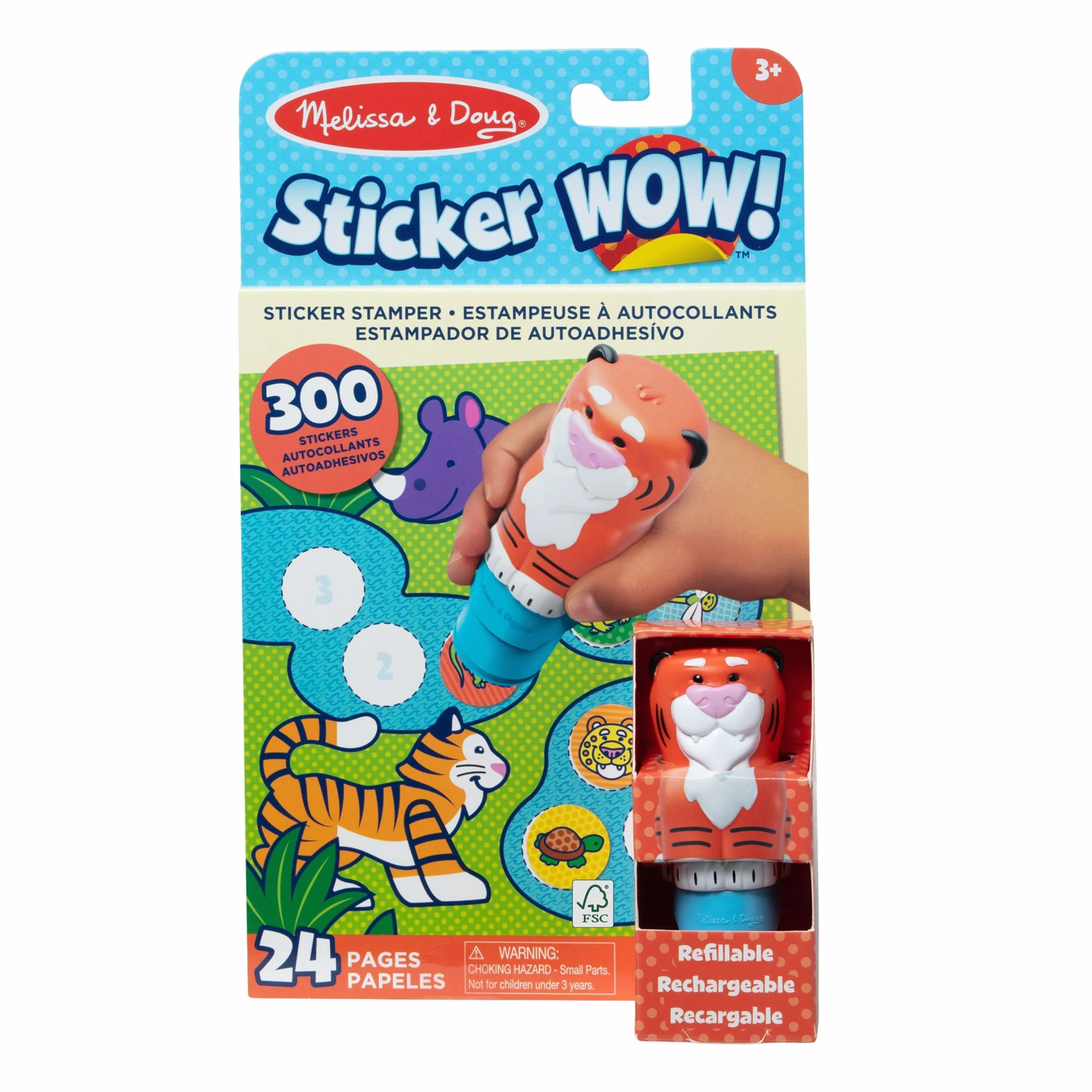 Melissa & Doug Sticker WOW! Timbratore di Adesivi e Blocco Attività di 24 Pagine con 300 Adesivi - Tigre, Gioco Educativo per Lavoretti Artistici, Bambini, 3+ Anni - Certificati FSC