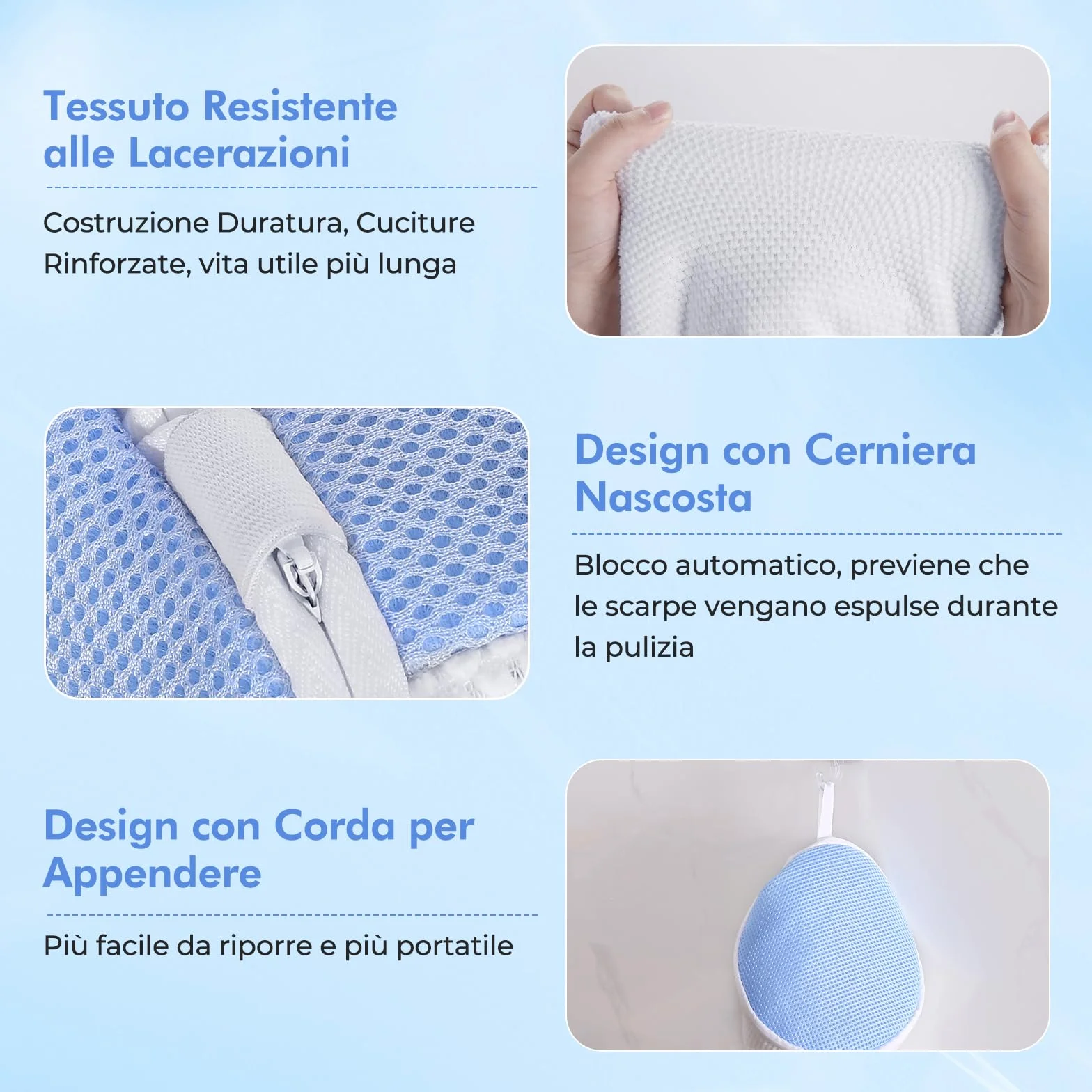 Teletrogy 2 Pezzi Sacchetti per Scarpe Lavanderia Sacchetto Scarpe con Cerniera Nascosta, Pulizia a 360° Tutto Campo, Riutilizzabile e Anti-Deformazione per Sacchetto Scarpe Lavatrice, Bianco