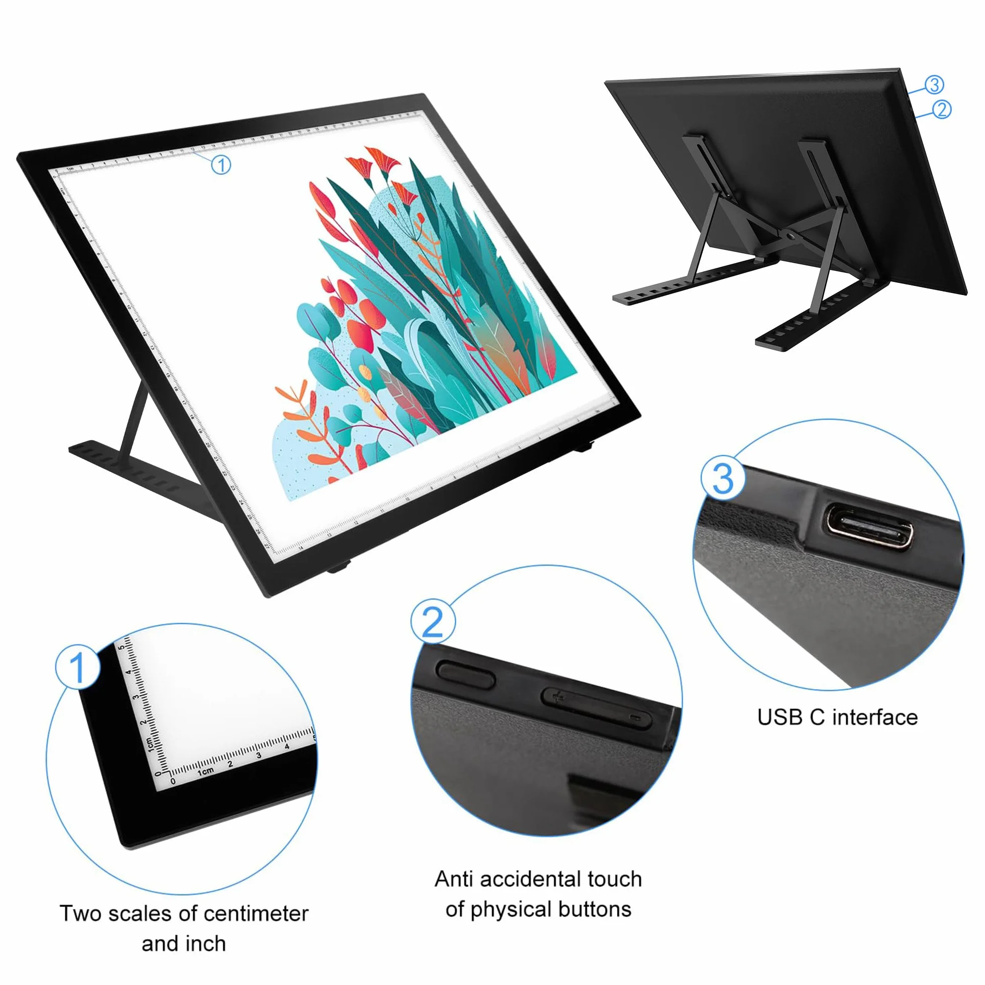 DONPEDOR A3 Tavoletta Luminosa per Disegnare con supporto - Lavagna Luminosa LED Portatile 10 Livelli Luminosità, Leggera per Diamond Painting, Disegno, Sketching e Artigianato