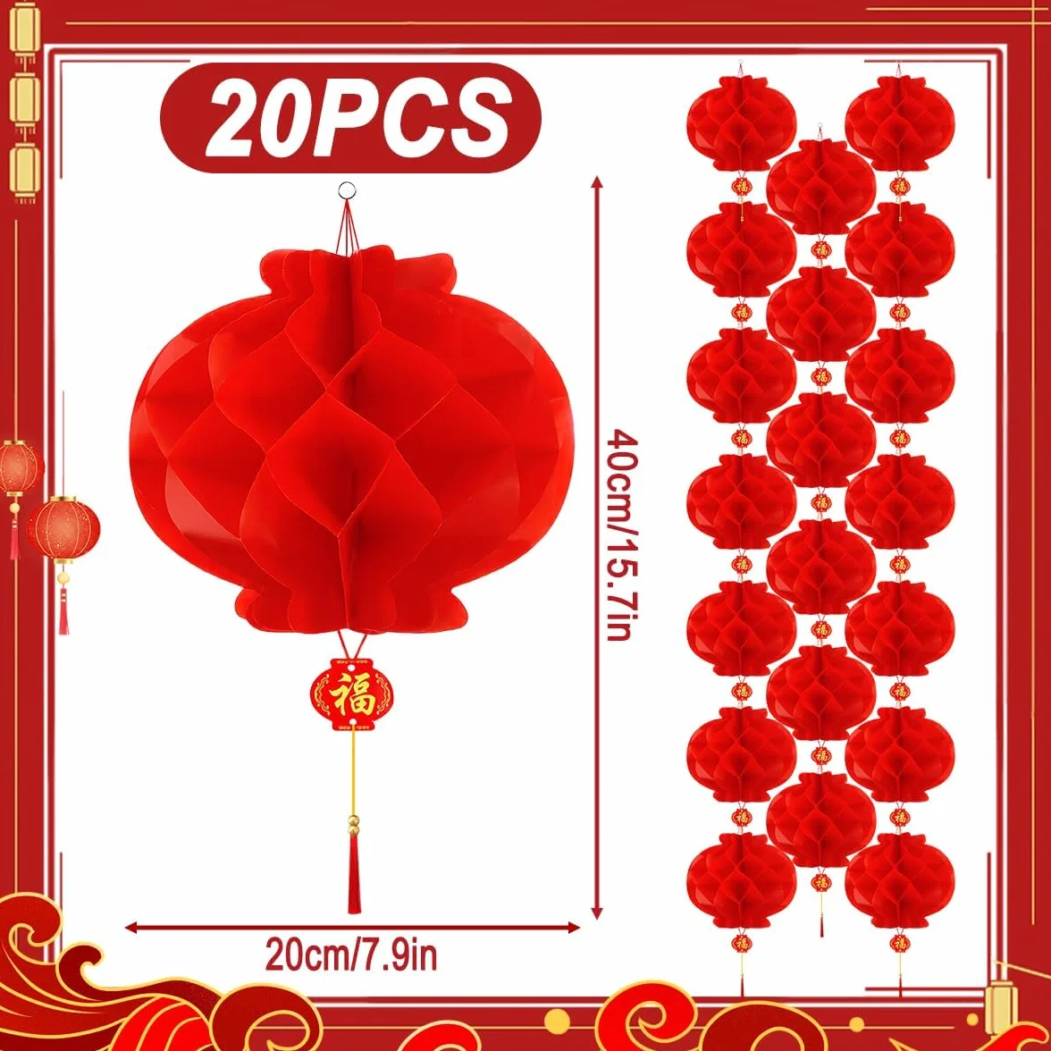 Lanterne Cinesi 20/25CM 20 Pezzi, Rosse Pieghevoli Impermeabili Decorazioni Capodanno Cinese