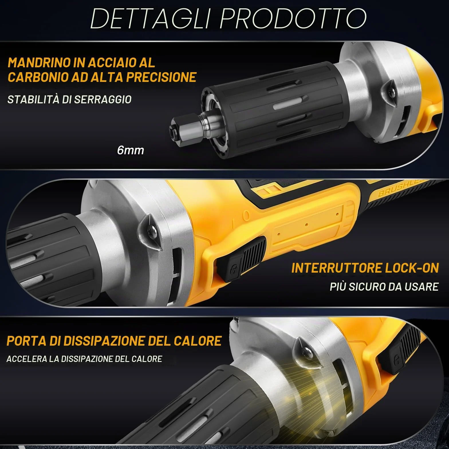 Smerigliatrice a batteria compatibile con Dewalt 20V batteria (senza batterie), elettrica dritta senza spazzole, 3-6 mm mandrino, 4 velocità