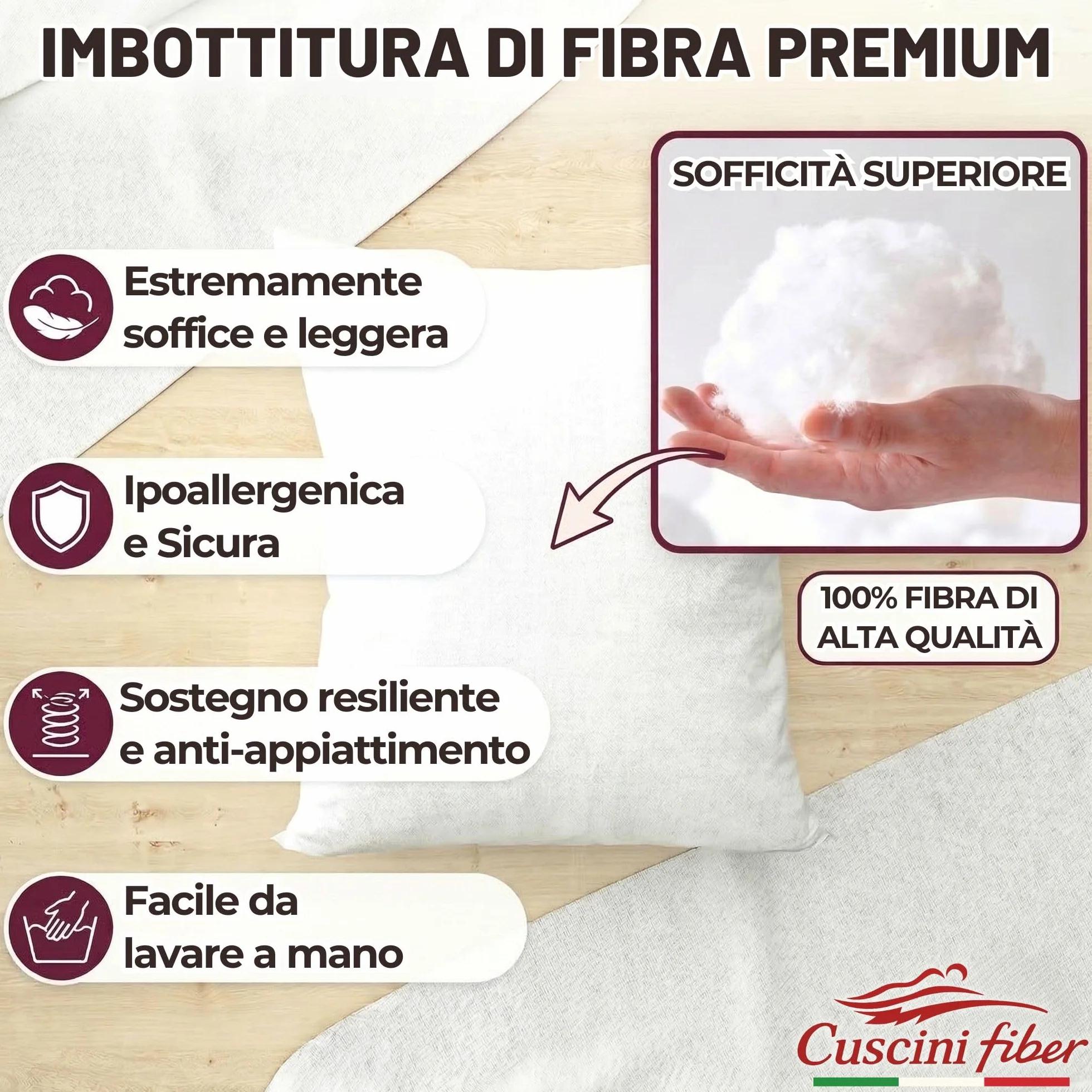 Set 4 Imbottitura Cuscini 40x40 cm, Morbida Made in Italy