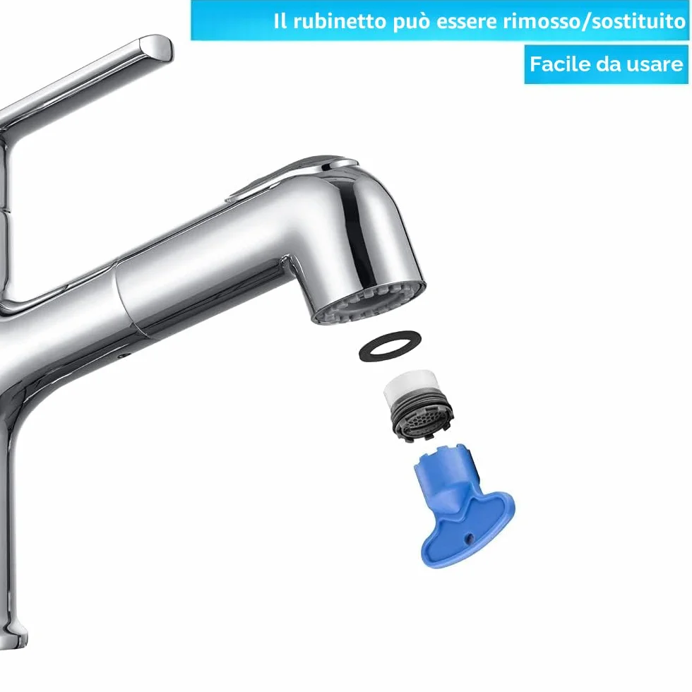 ONECE Rubinetto Bagno Lavabo con Doccetta Estraibile, 2 Modalità Getto, Miscelatore Monocomando in Ottone Cromato, Aeratore Rimovibile, Rubinetti Acqua Calda e Fredda