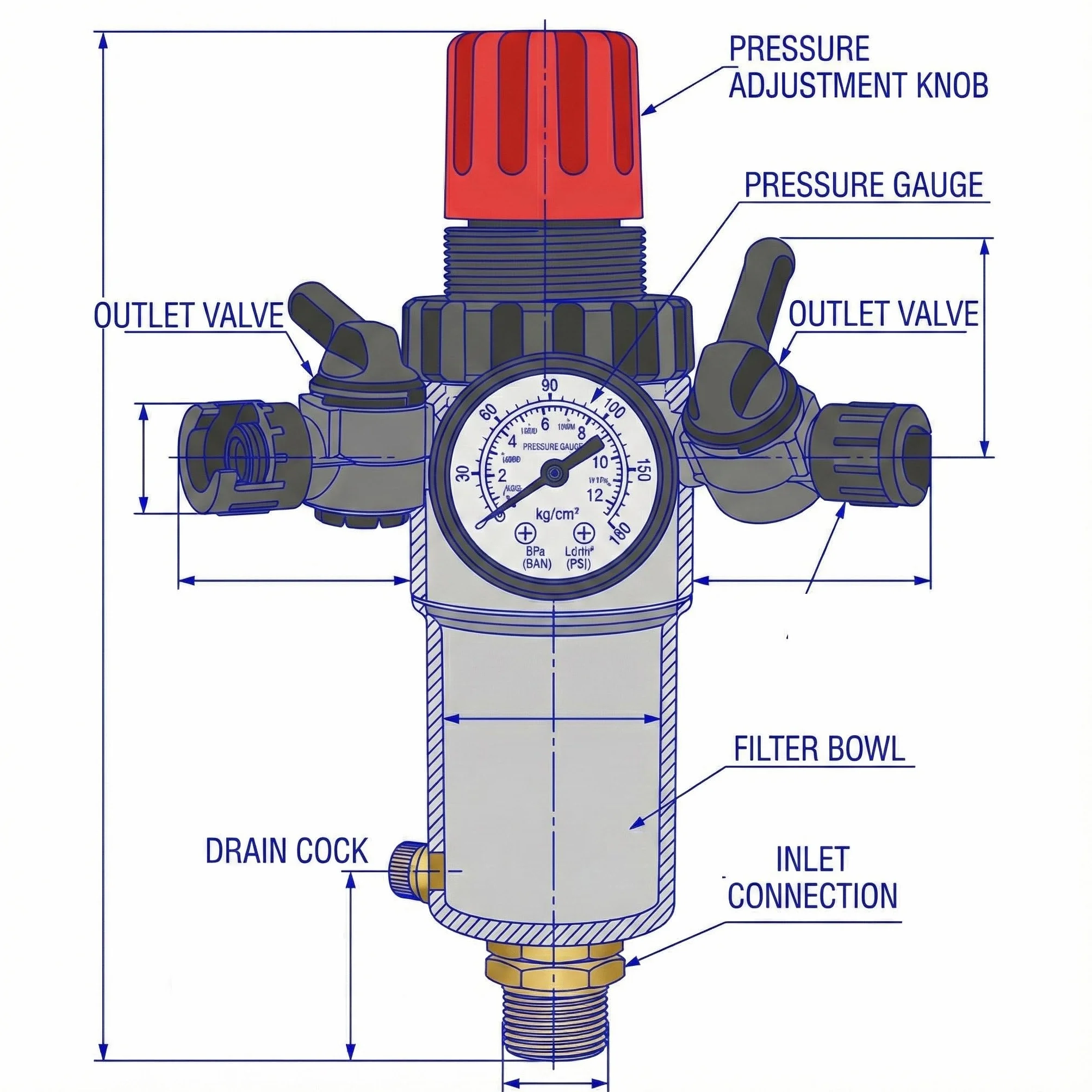 ORAZIO Regolatore Filtro Aria 3/8", Trappola Separatore d'Acqua per Compressore d'Aria con Valvola di Riduzione della Pressione e Manometro, Accessorio per Utensili Pneumatici 214107