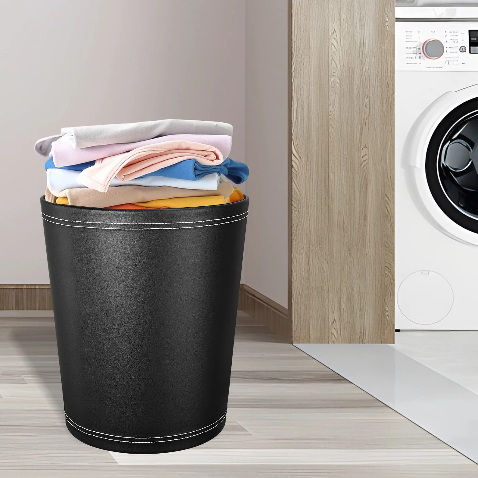 GORESE Cestino per la carta Ufficio, Cestino per la carta in pelle di colore Nero, design moderno, pattumiera per cucina, bagno, ufficio (Nero)