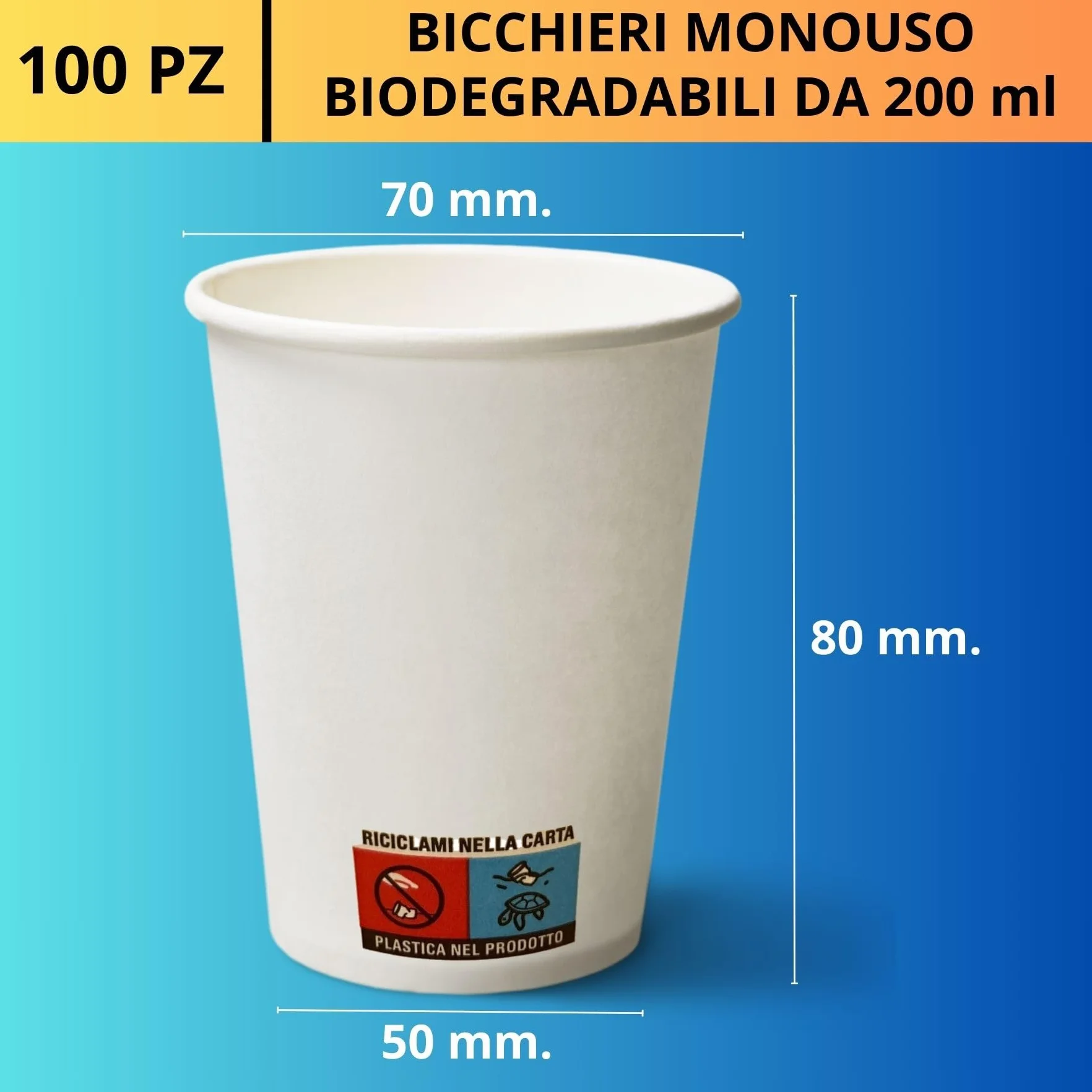Easy8 Bicchieri Carta 200 ml, Bicchieri Usa e Getta, Biodegradabili, Grandi