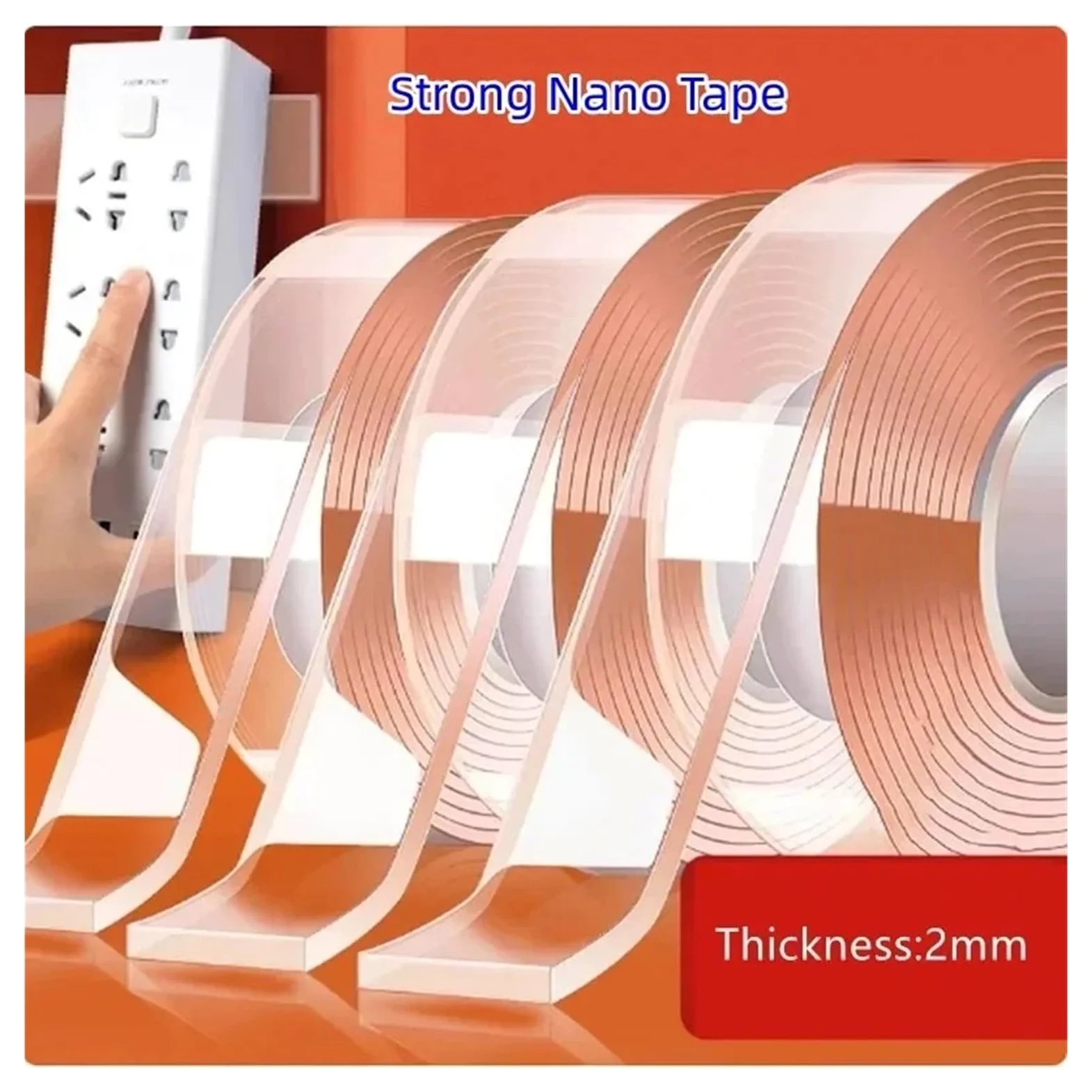 Nastro Biadesivo Super Resistente, Trasparente, Riutilizzabile, Impermeabile, Lavabile, for casa, Cucina, Bagno, Adesivo(5m,10mm)