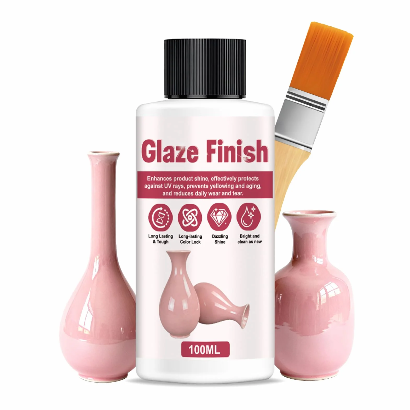 Vernice Trasparente Lucida, Lucido per Argilla, Sigillante per Gesso Ceramico, Adatto per Gesso e Argilla, Smalto per Argilla Senza Cottura, Effetto smalto lucido, Pennello incluso, 100 ml