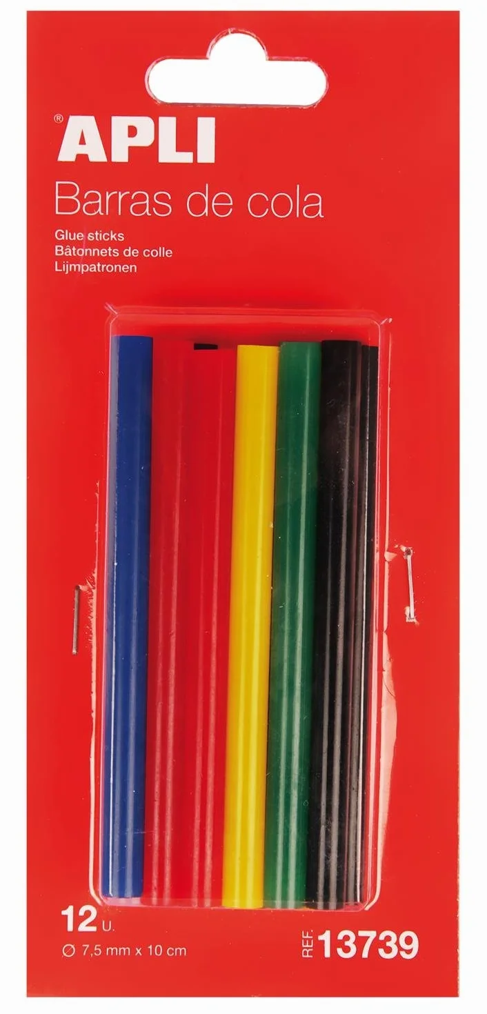 APLI 13739- Ricambio barre di coda hot melt colore assortito Ø 7,5 mm x 10 cm 12 barre