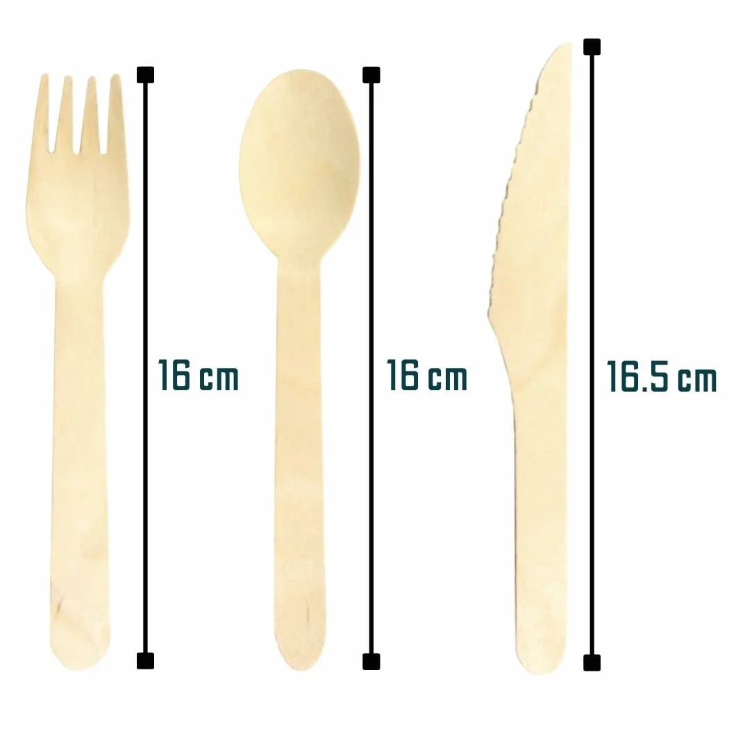 Matsa Set 100 sztuk noży jednorazowych drewnianych naturalnych 16,5 cm biodegradowalne