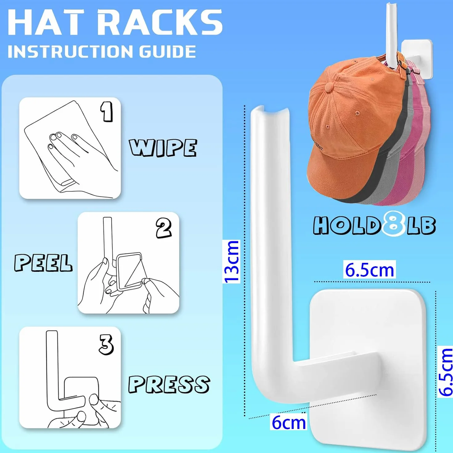 4 Supporti Autoadesivi per Cappelli da Baseball Ba Parete non Bevono Essere Perforati Adatti per Cappelli da Baseball Sciarpe Borse (Bianco,Nero,Grigio) (Bianco)