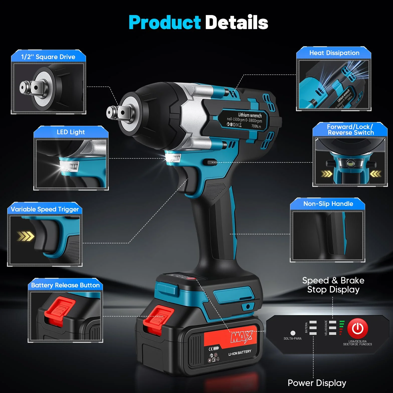 Avvitatore a impulsi 700N 2 batterie 3 velocità variabili LED