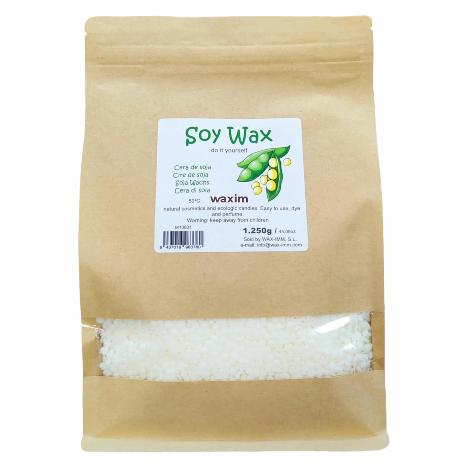Cera di soia WAXIM per candele in perle | Cera di soia naturale, cera per realizzare candele fatte in casa e profumate 1250 g | A base vegetale in contenitori | Fusione uniforme