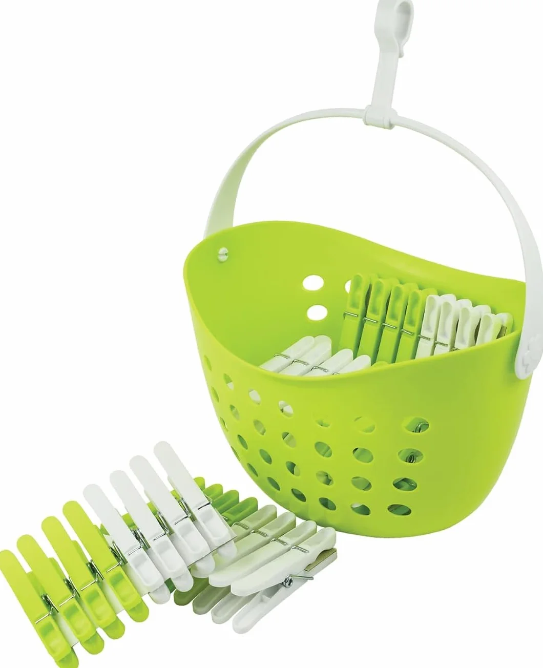 LAGUELLE – Cesto con 48 pinze anti-scivolo, fabbricazione francese, cestello verde, pinze assortite (verde e bianco)