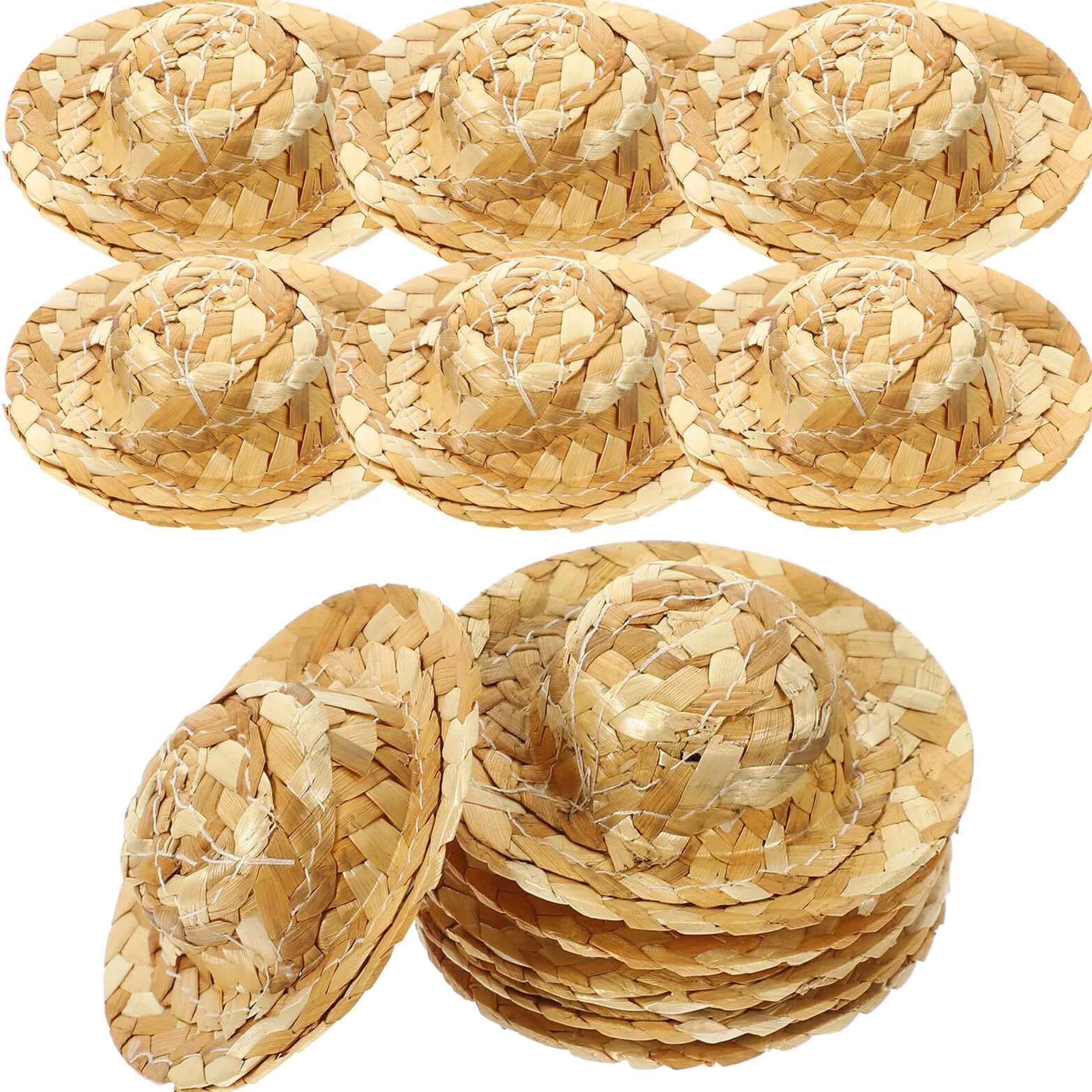 STOBAZA 12 Pezzi Cappelli di Paglia Intrecciati Miniature Cappellini Beige in Materiale Sintetico Leggero e Sicuro per Bambole e Animali Domestici Accessori per Feste e Gioco