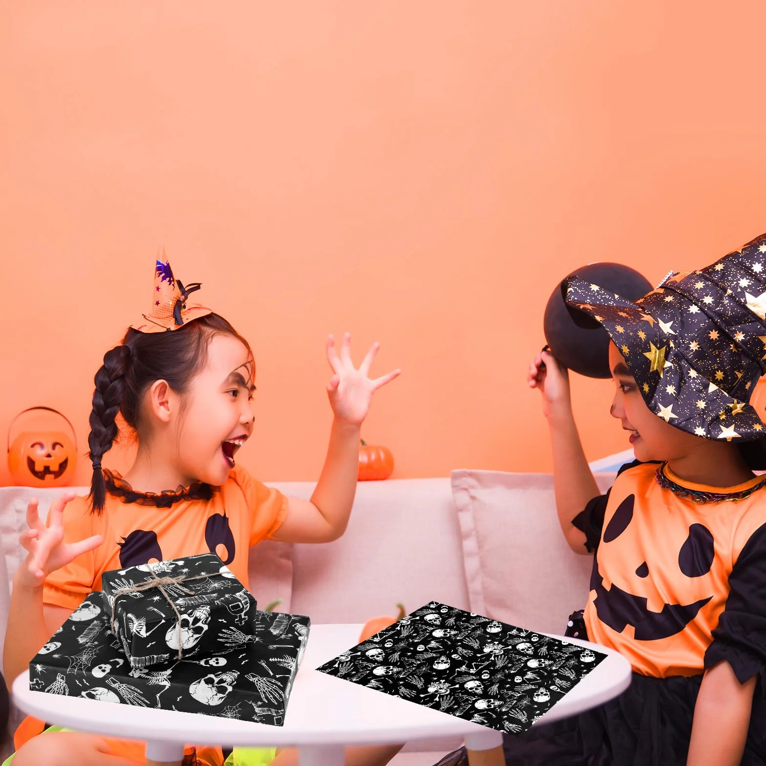 30pz Carta Velina di Halloween, 50x35cm Carta da Regalo con Motivo a Teschio Cartas Velina Pieghevole per Decorazioni per Feste di Halloween