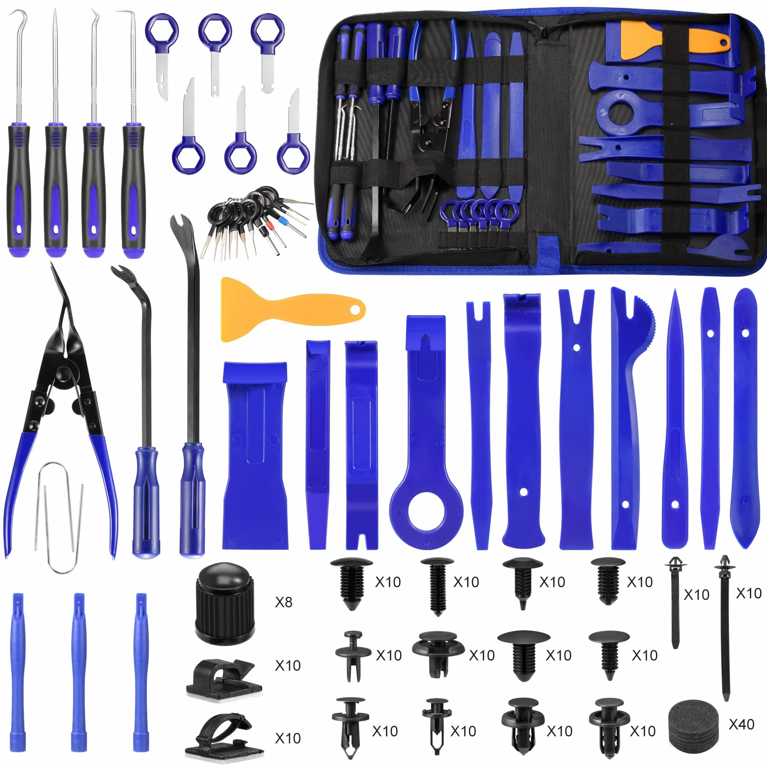 250 Pezzi Kit Smontaggio Pannelli Auto Attrezzi Auto Strumento di Rimozione Auto Cunei di Plastica Leve Kit di Installazione Strumenti per Smontare Pannello Interno Auto Radio (Blu)