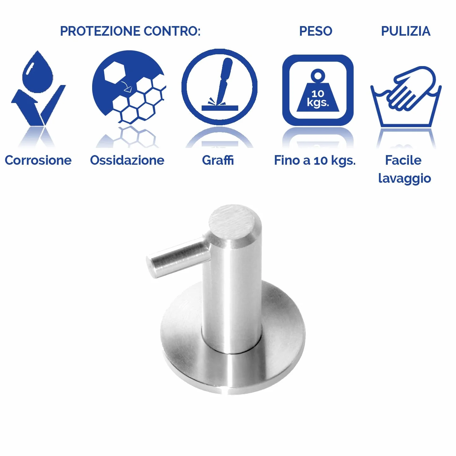 Accappatoio Bagno Acciaio Inox AISI 304 Set 2 Ganci Acciaio Spazzolato Opaco