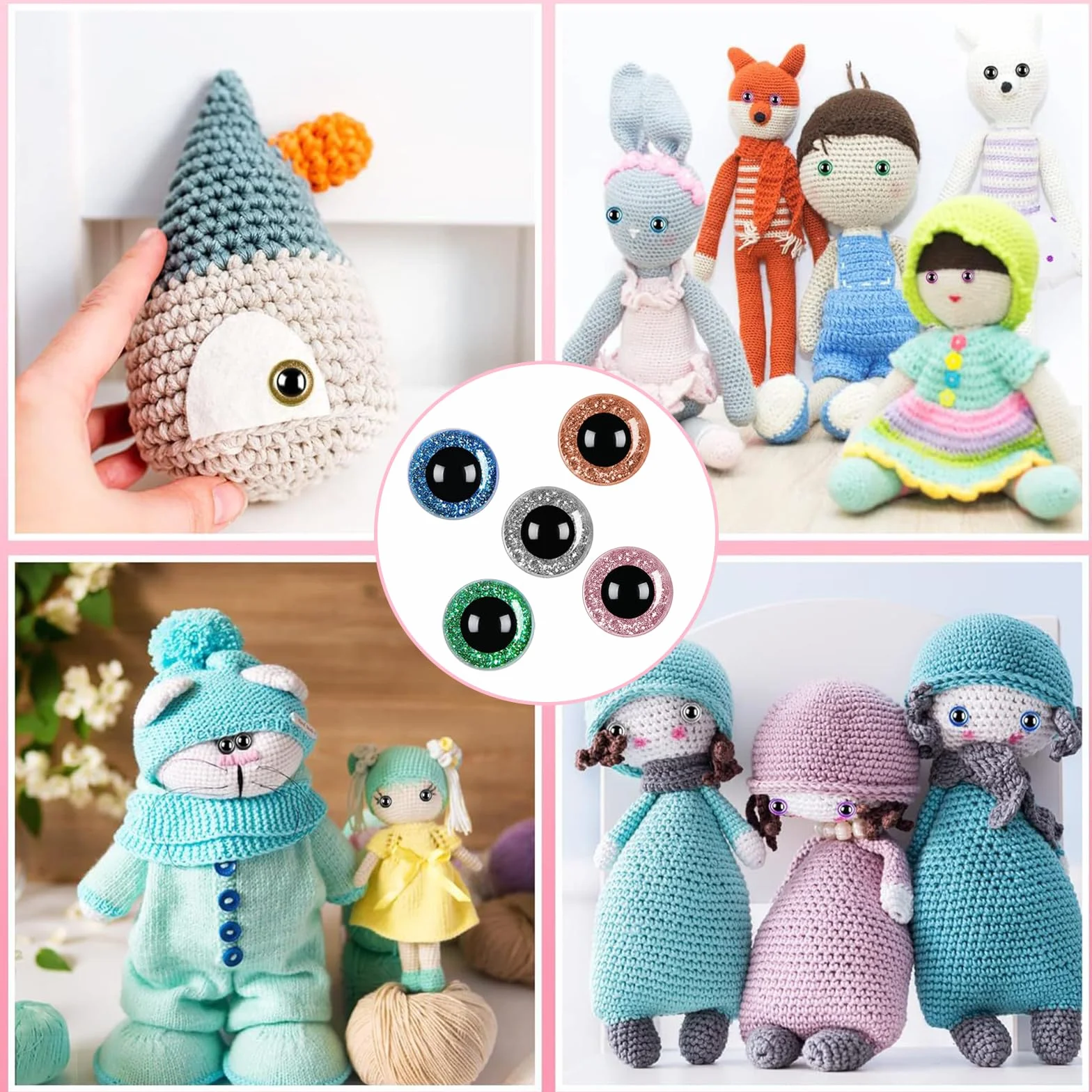 50 Pezzi Occhi per Amigurumi, 12-20mm Occhi Amigurumi, Occhi di Sicurezza per Amigurumi, Glitter Occhi per Pupazzi, Safety Eyes, Occhi Glitterati per Animali con Rondelle per Creazione Bambole