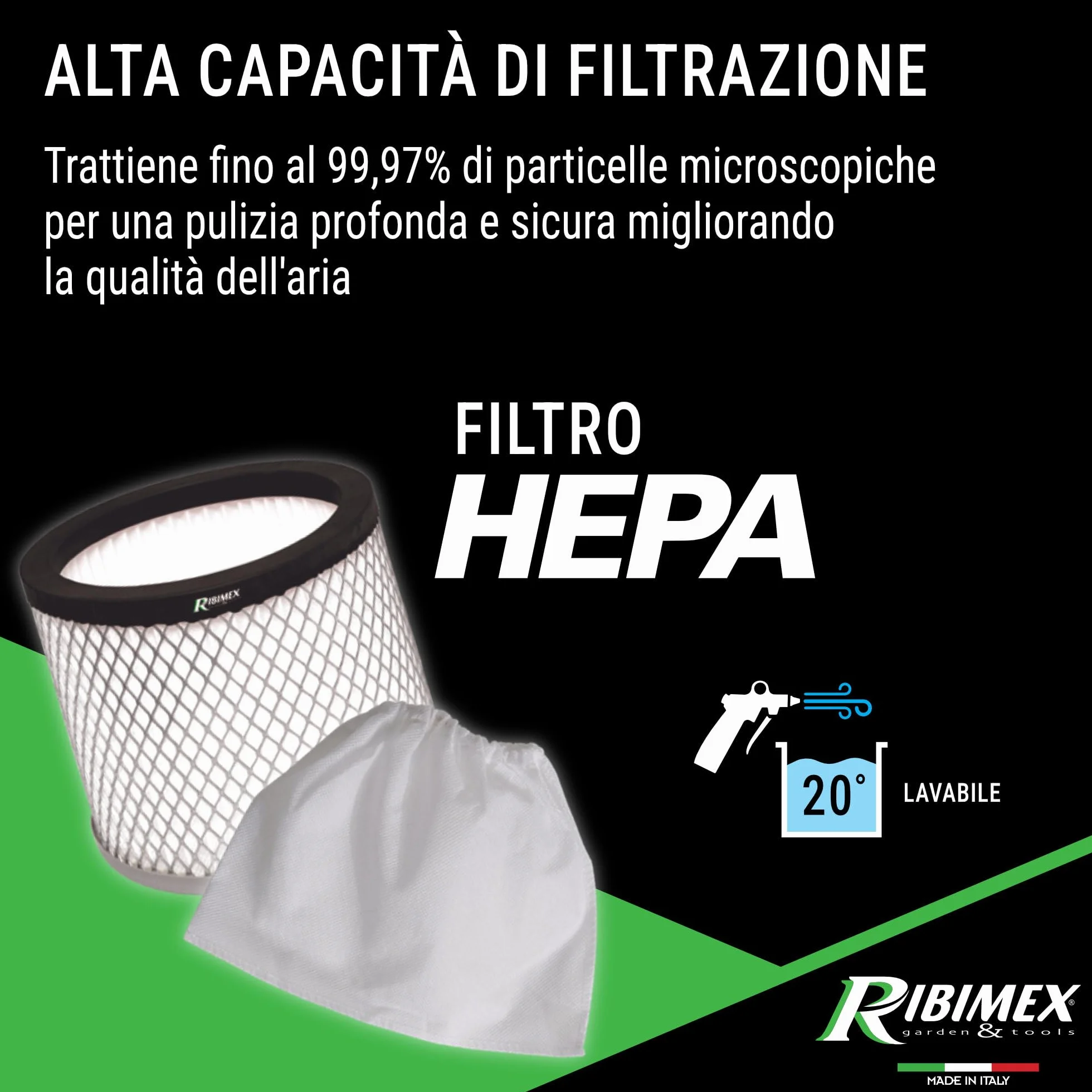 Ribimex Aspiracenere Elettrico Cenerix, con Funzione Soffiante e Filtro HEPA Lavabile, Bidone da 18 L, Potenza 1200 W, Ideale per Aspirare Ceneri Fredde da Stufe, Caminetti e Barbecue - PRCEN003/1200