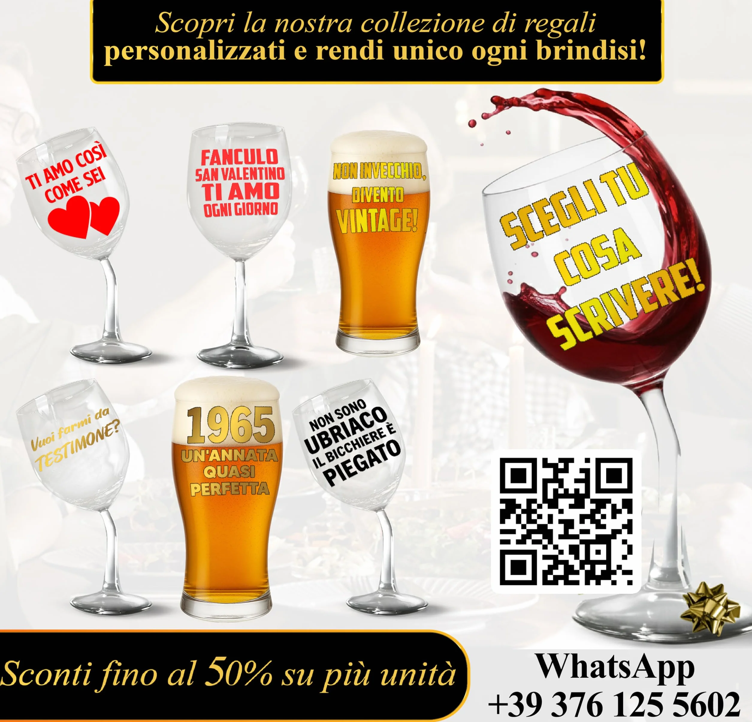 Calice Vino Personalizzato 50 ANNI - Bicchiere Piegato 440ml Cristallino Compleanno Regalo Originale 1976 con Scatola