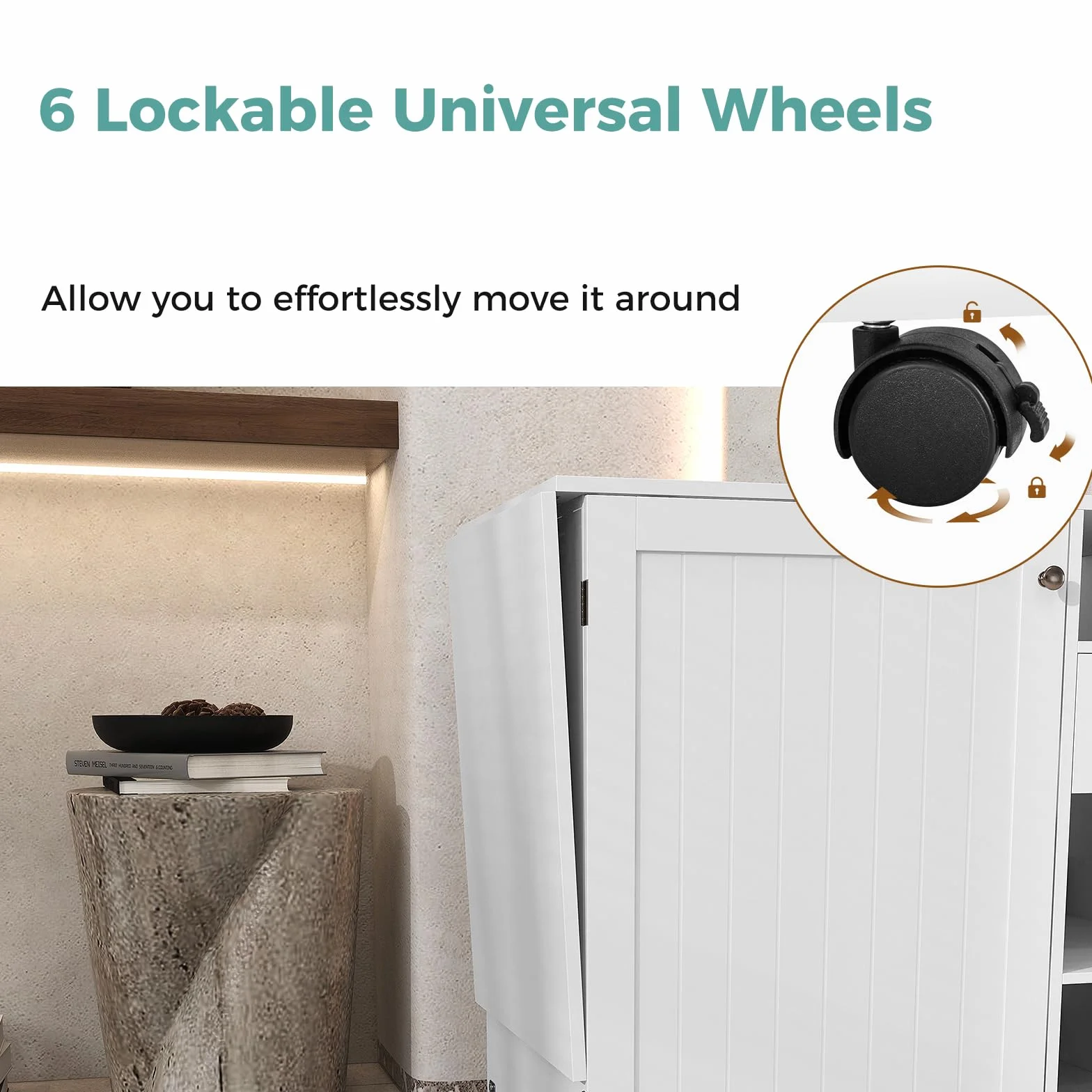 LIFEZEAL Mobile per Macchina da Cucire, Tavolo per Macchina da Cucire, con 1 Cassetto, 4 Ripiani, 6 Ruote, 18 Ganci per Filo, 2 Mensole, Armadietto per Cucito, Salvaspazio, Moderno, Pieghevole, Legno