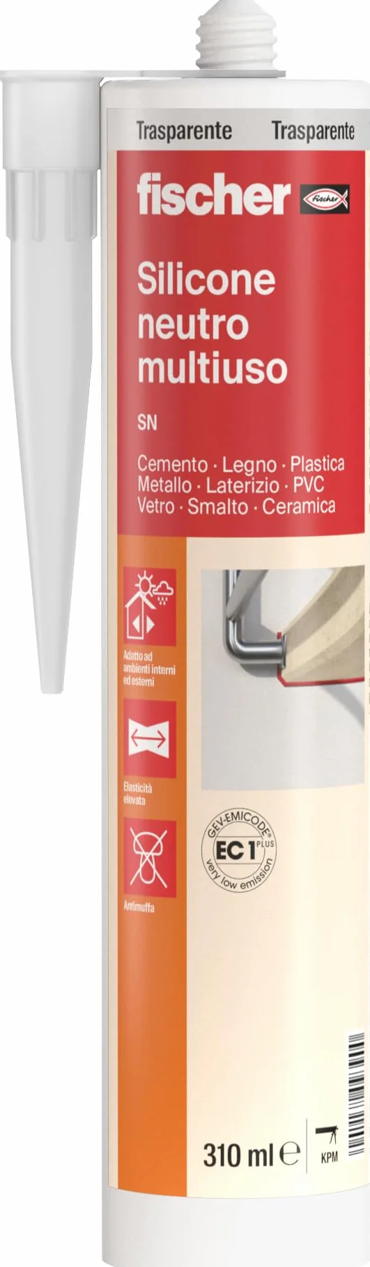 Fischer SN Silicone Neutro Multiuso Trasparente, Sigillante per Materiali Porosi, Inodore, Antimuffa, Senza Solventi, Multiuso per Interni ed Esterni, 9390