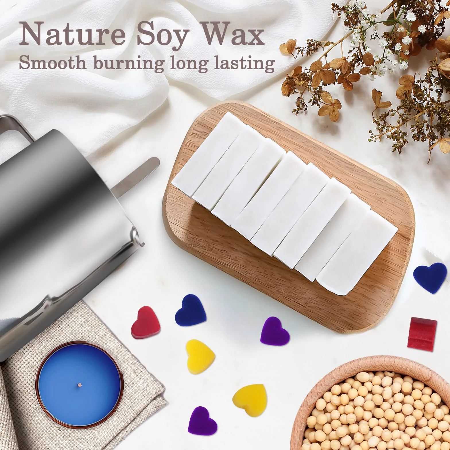 Kit per Fabbricazione Candele, Kit per Natale Produzione di 9-Candele per Principianti, DIY Set Regalo con Pentola per Versare,Stoppini,Adesivi,Cucchiai per Mescolare,6 Oli Essenziali,480g Cera Soia