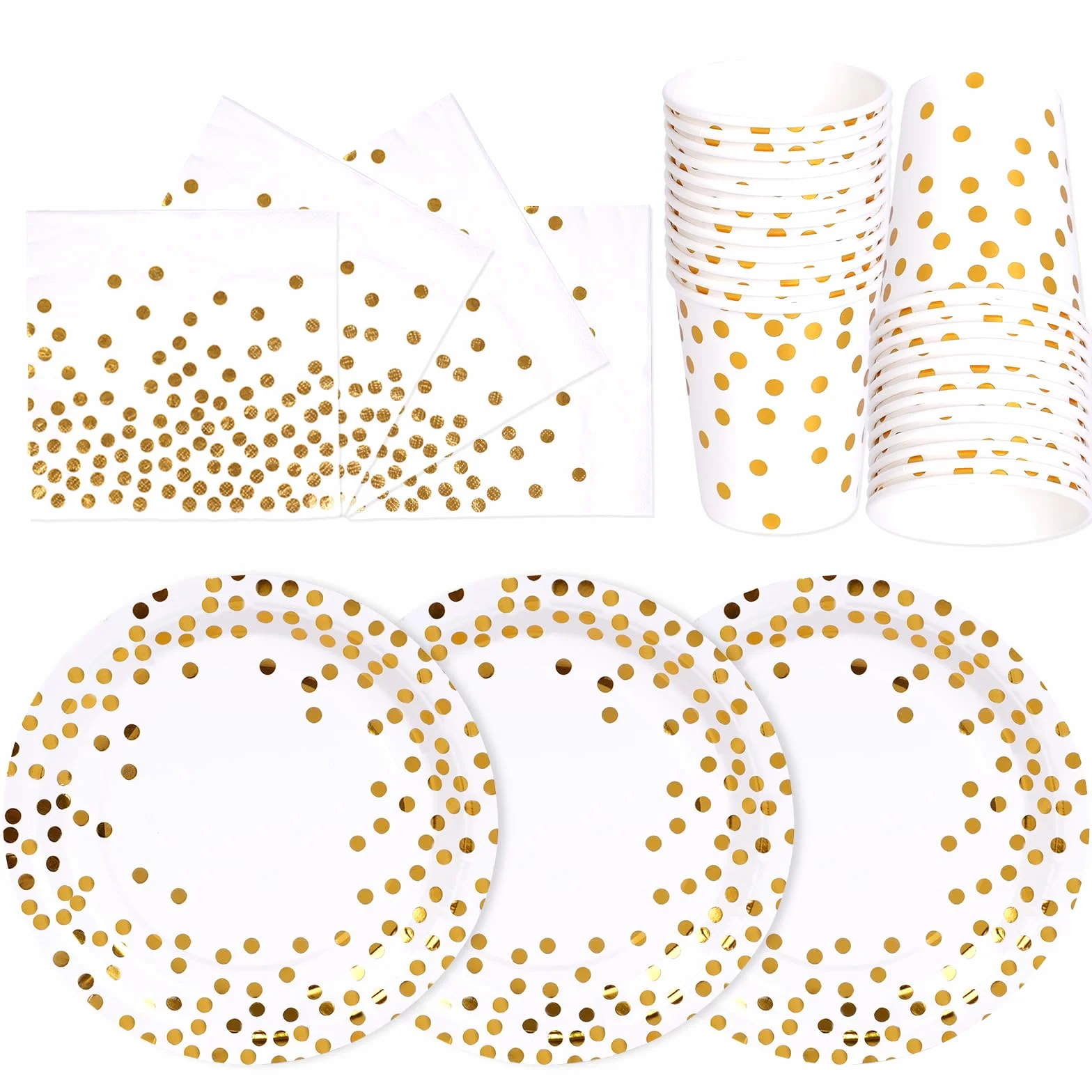 Oro Bianco Stoviglie Feste 72 Pezzi Set Piatto Usa e Getta Carta Tazze Tovaglioli 24 Ospiti