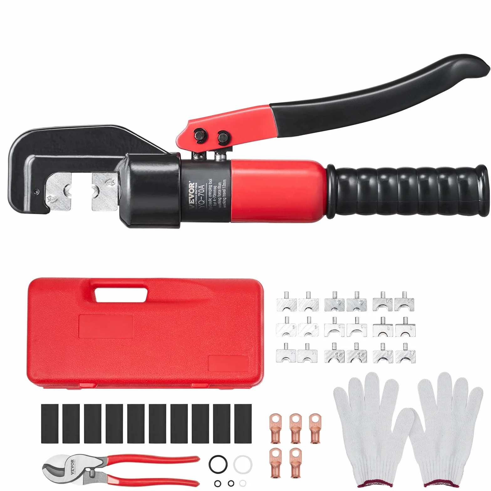 VEVOR Pinza Crimpatrice Idraulica 4-70 mm² Pinza a Crimpare Idraulica Capicorda per Terminali in Alluminio Rame AWG12-2/0 Accessori Inclusi in Valigetta Portatile, Set di Pinza di Crimpaggio per Cavi