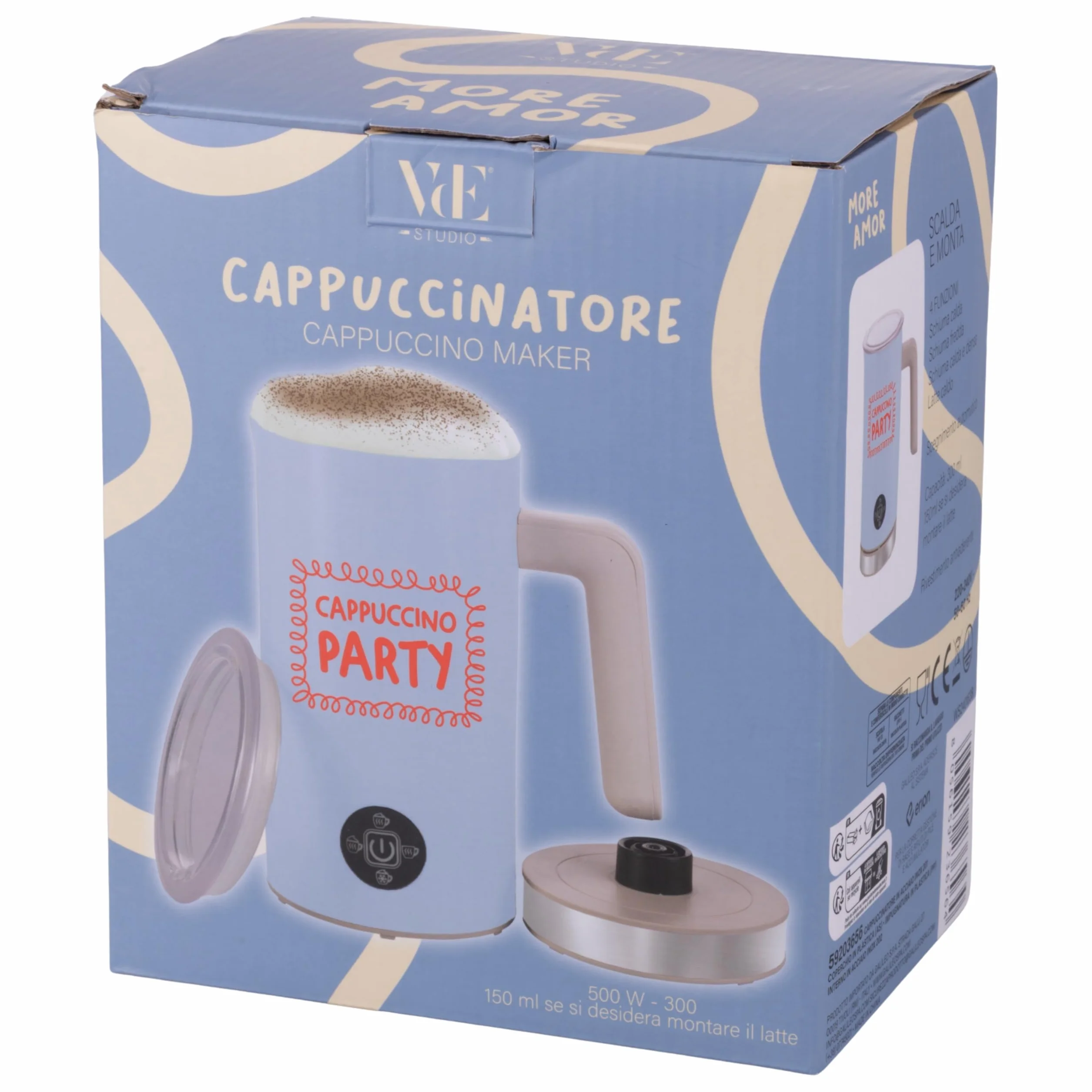 Cappuccinatore in acciaio inox, monta e scalda, 500 W, avorio, More Amor