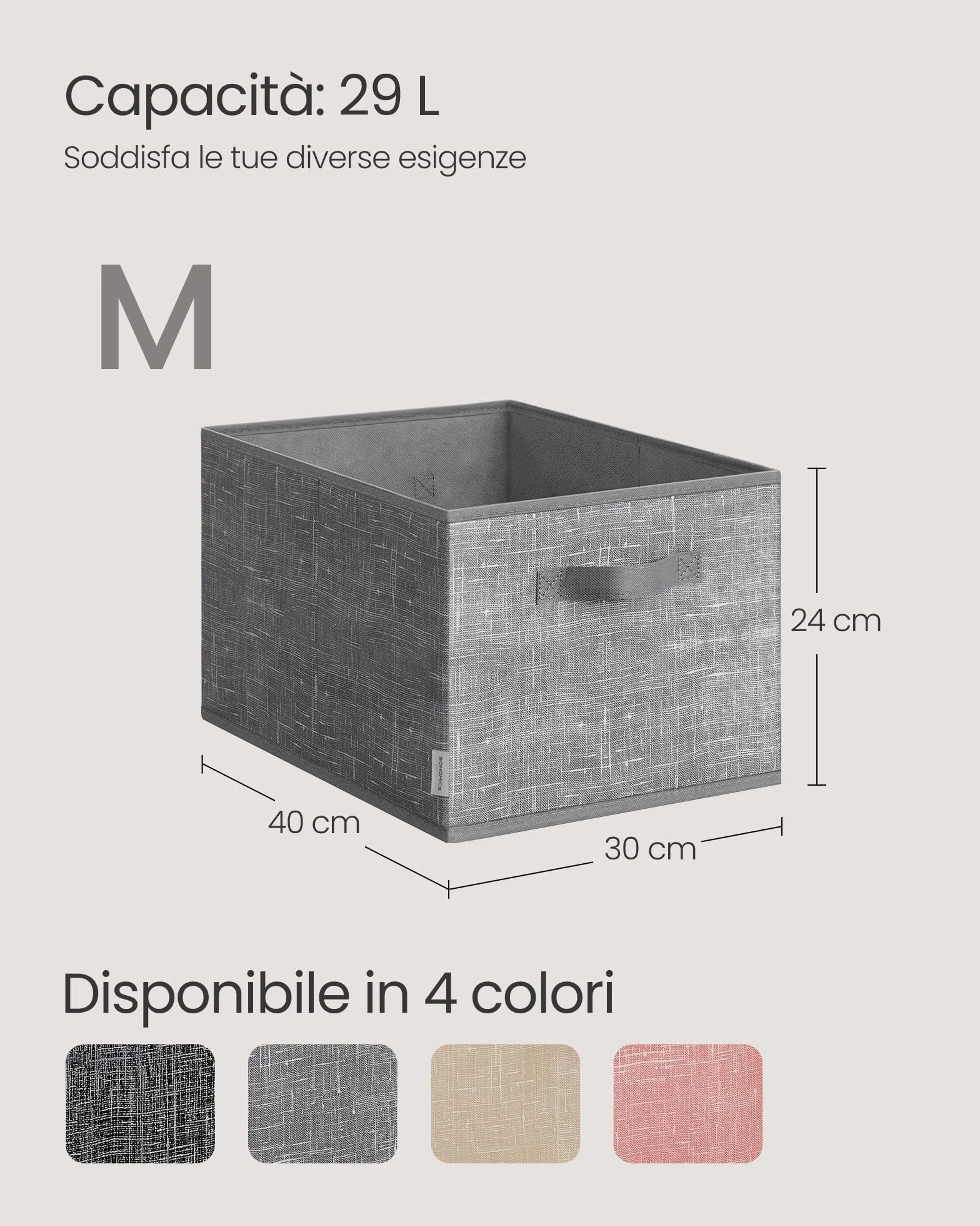 SONGMICS Scatole Portaoggetti Pieghevoli Set di 3 40 x 30 x 24 cm Organizzatori per Armadio Grigio Giunco