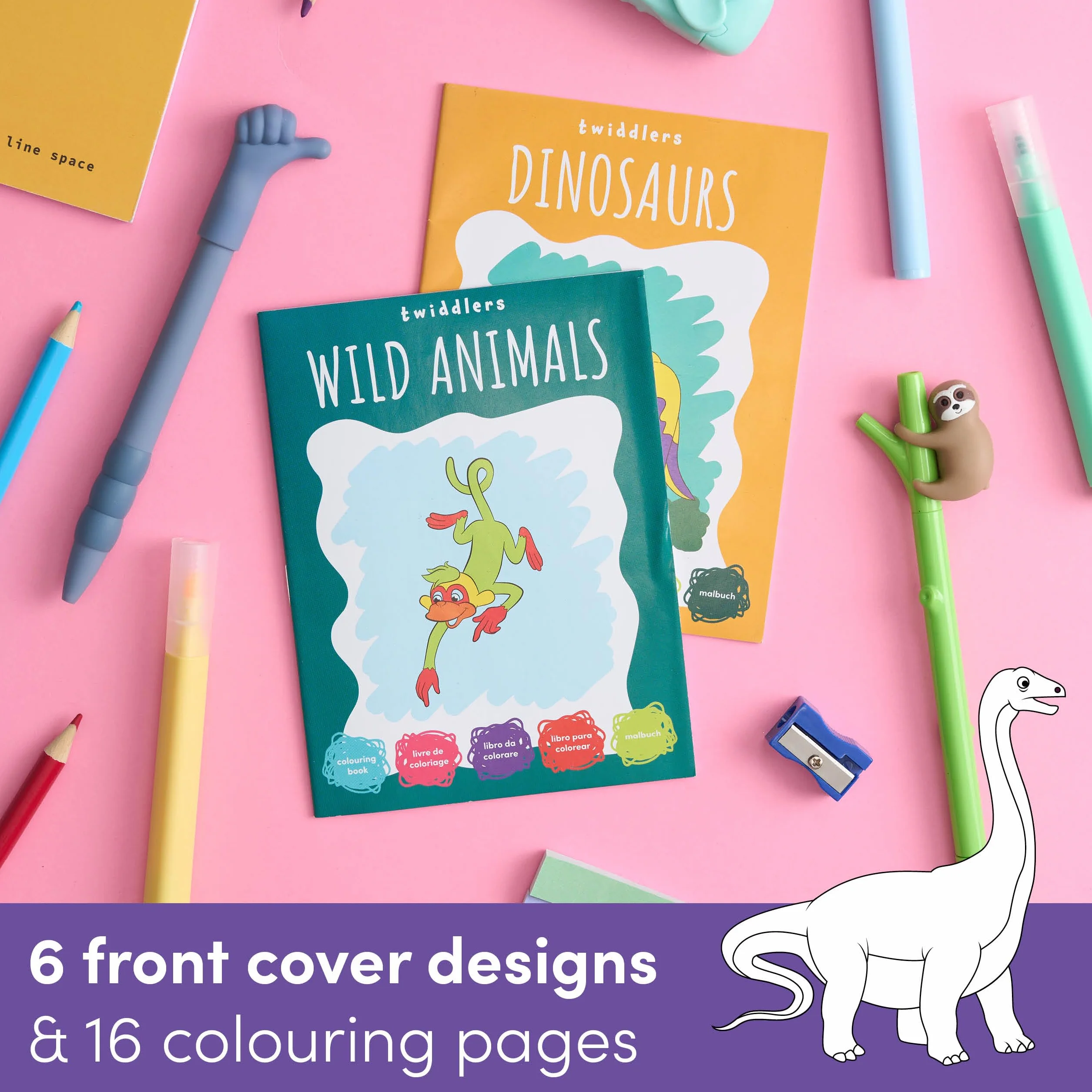 THE TWIDDLERS 24 Mini Libri da Colorare per Bambini A6, Disegni di Animali, Set Regalo Attività Artistiche