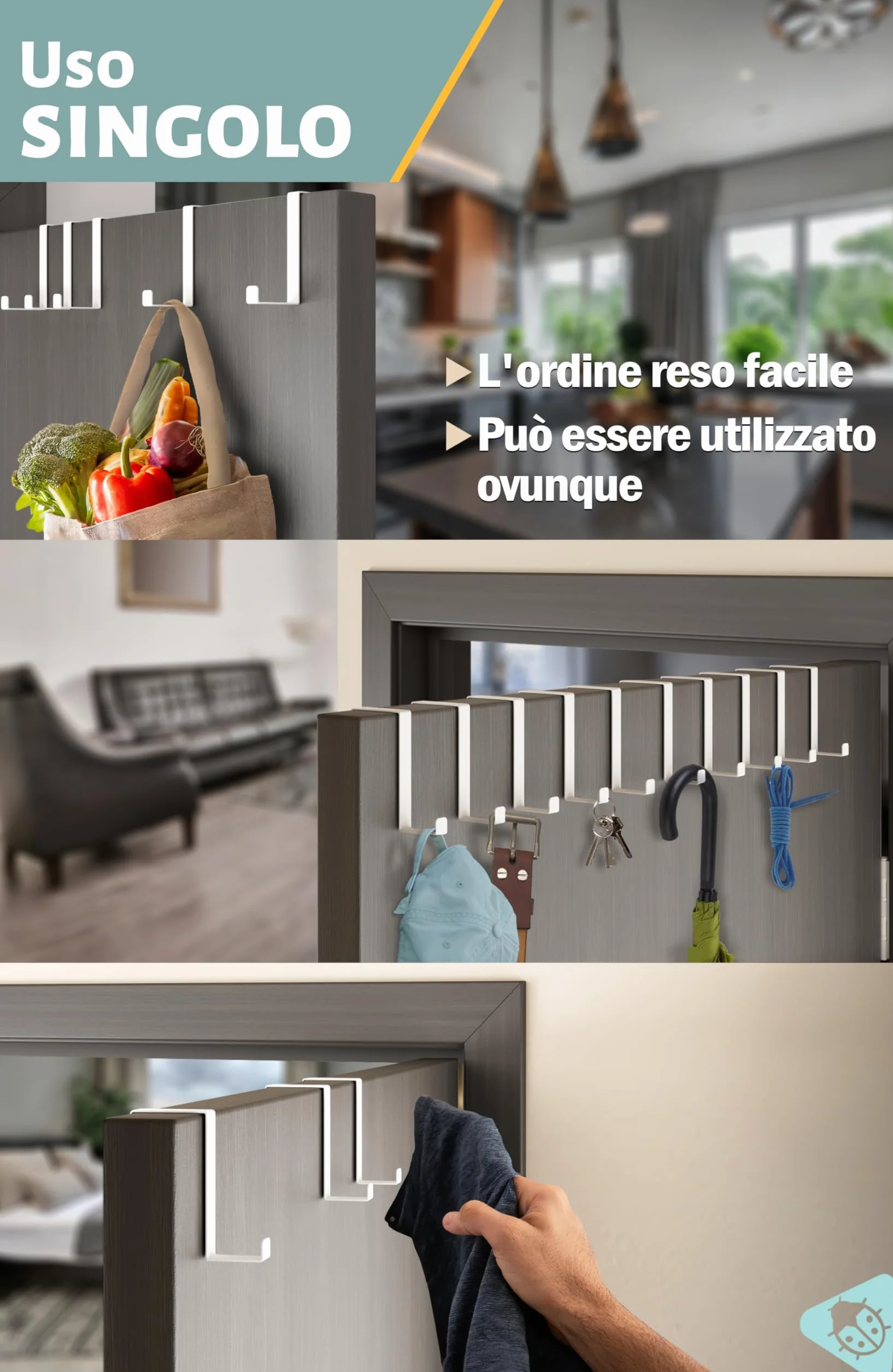 Menz attaccapanni da porta 10 pezzi bianco ganci 4,1 cm e 4,6 cm resistenti