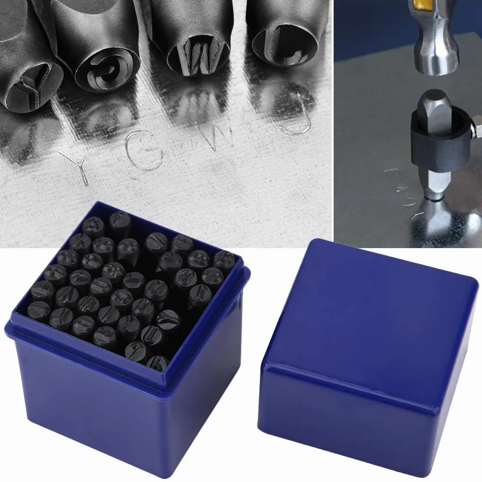 Ausla Set di Punzoni in Metallo 36 Pezzi, Lettere A-Z e Numeri 0-9 5 mm, per Incisione su Metallo Pelle Legno Plastica