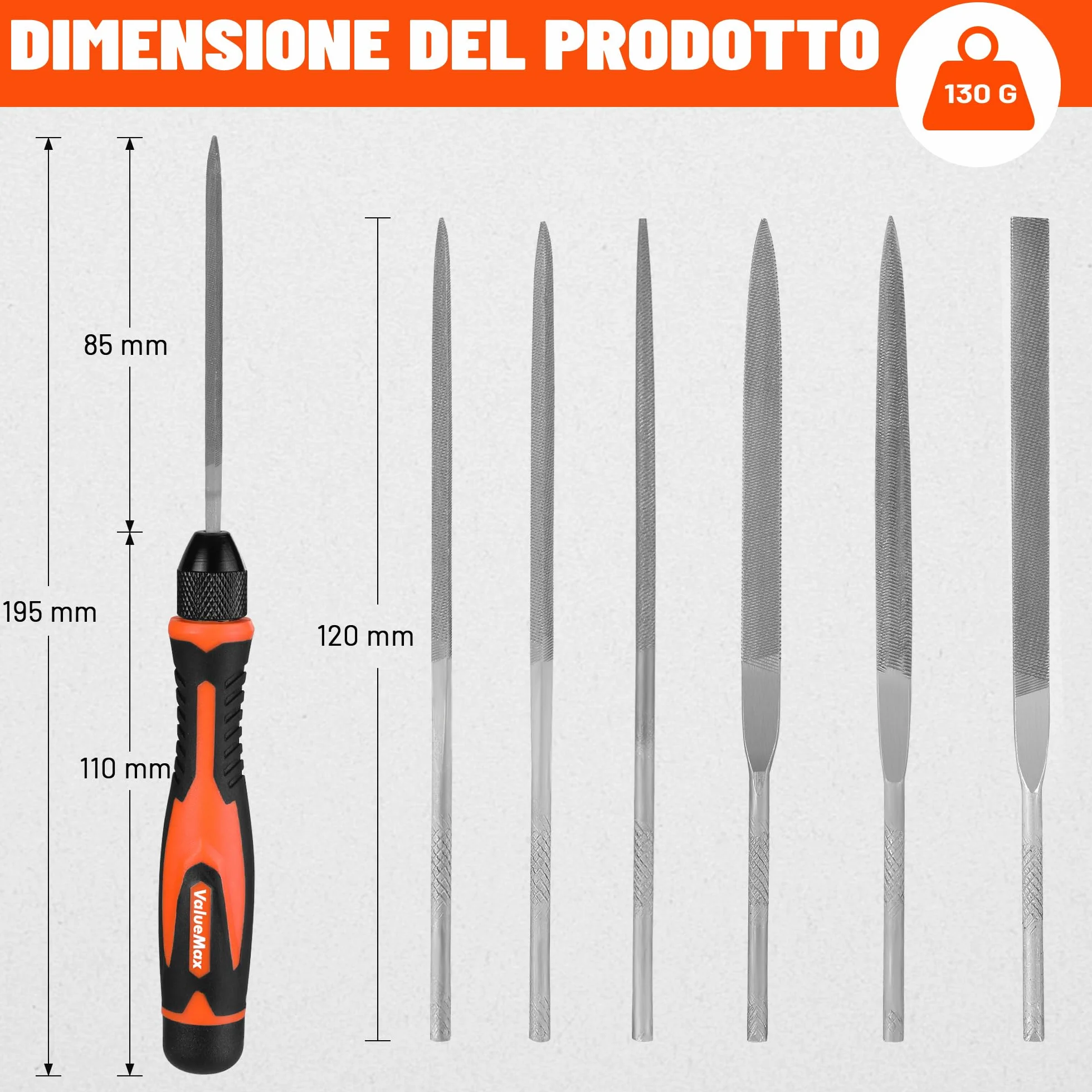 ValueMax Set Lime per Metallo da 7 Pezzi, Tondo, Mezzotondo, Triangolare, Quadrato, Piatto, Piattoe Appuntito, Mini Lima in Metallo per Limare Metallo, Legno, Plastic