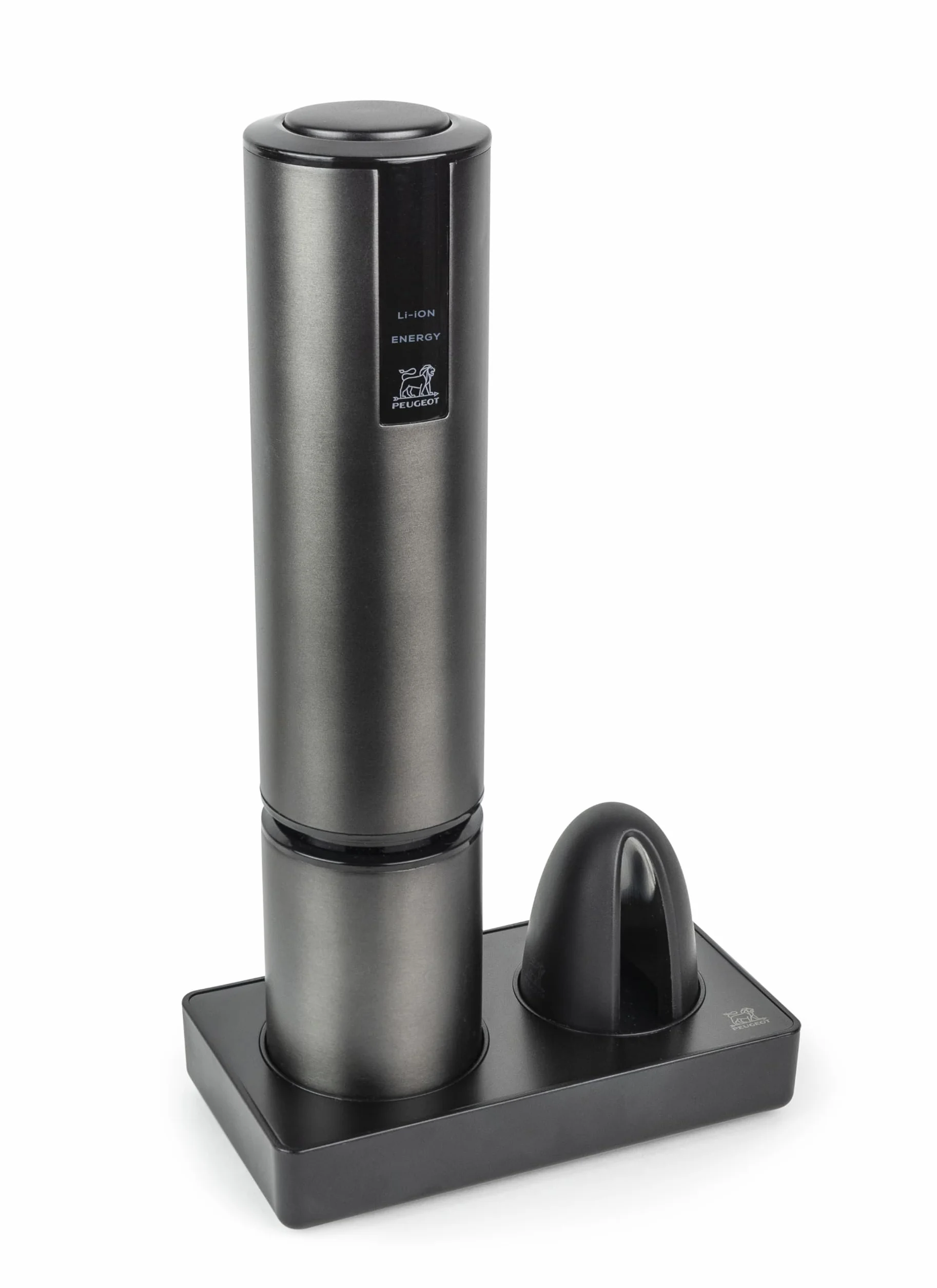 PEUGEOT - Elis Touch - Cavatappi elettrico ricaricabile in acciaio inox e ABS + supporto di ricarica + tagliacapsula - Batteria agli ioni di litio - Durata di lunga durata - Colore Carbon