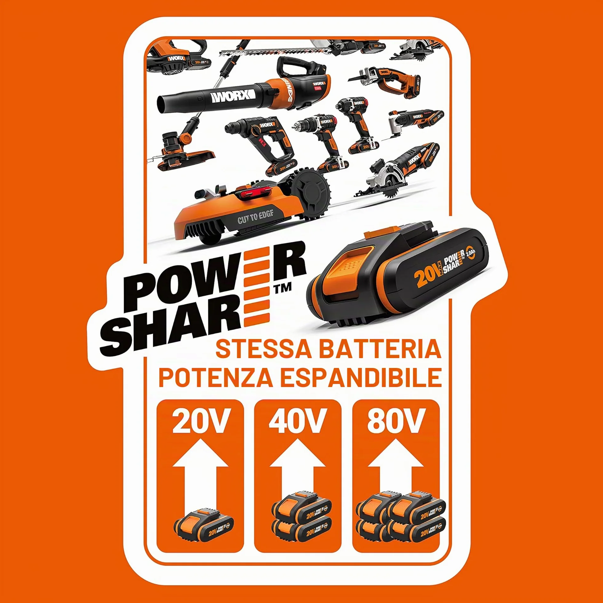 Trapano a Percussione senza Fili WORX NITRO 18 V (20 V MAX) WX352.4, PowerShare, Motore Brushless, 60 Nm, Controllo della Velocità Variabile, Luce LED, Set di Accessori da 75 pezzi, 2 Batterie 2,0 Ah