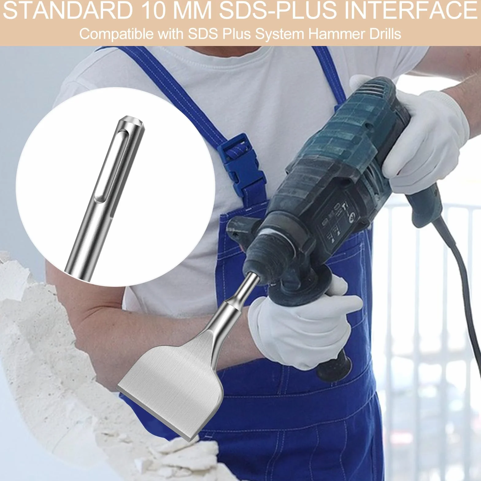 Scalpello SDS Plus, 160 x 75mm Scalpello per Piastrelle, Scalpello a Spatola, Scalpello Angolato Piegato, con Angolo di Lavoro di 15°, per Piastrelle, Ceramica, Granito