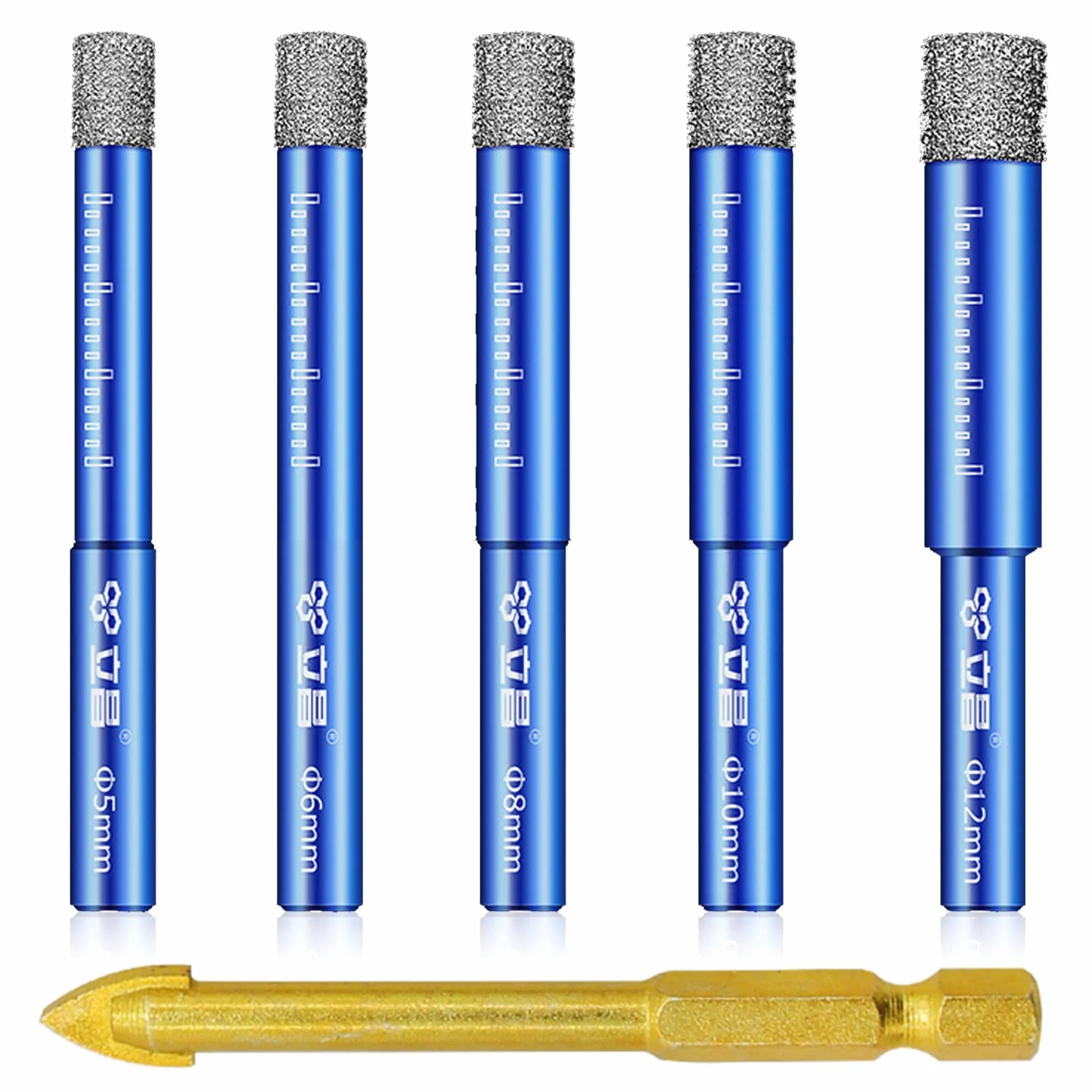 6pcs punte diamantate gres porcellanato,5/6/8/10/12mm Punte Trapano Diamantate Gres Porcellanato+6 mm Carbide Punte per Vetro, Ceramica, Granito, Marmo, Granito